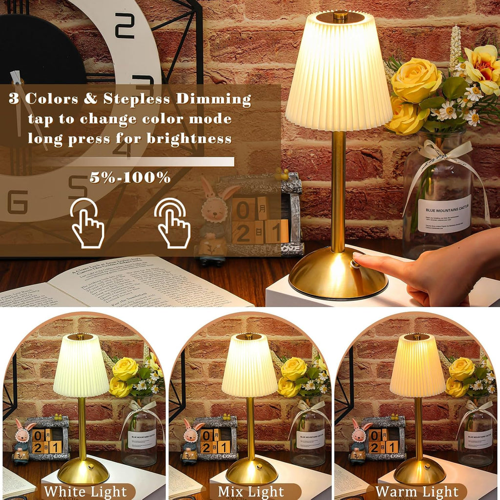 Liliful 6 Pcs Cordless Table Lamp Rechargeable Touch LED Small Gold Portable Battery Operated USB-c Desk Lamp 3 Color Dimmable for…