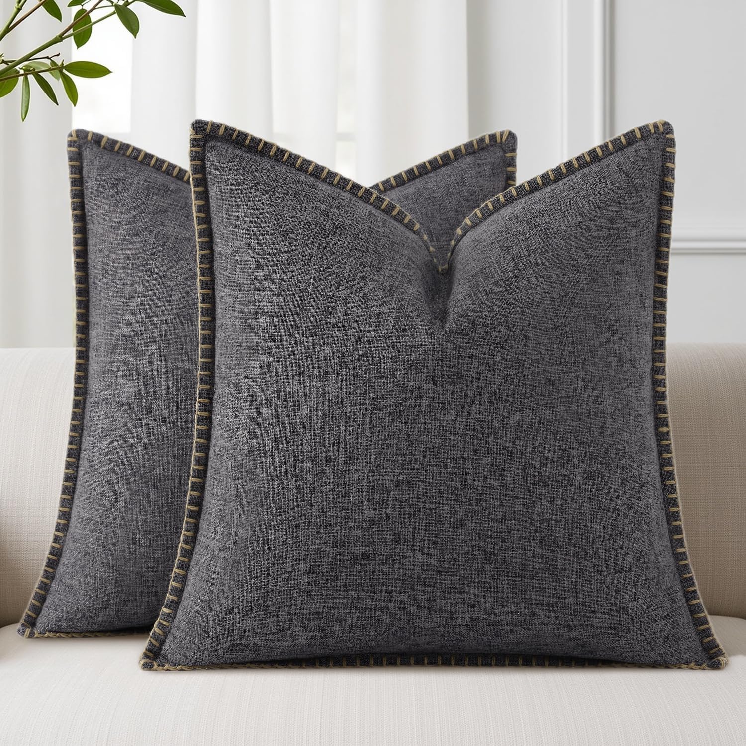 decorUhome Summer Decorative Throw Pillow Covers 24x24 Set of 2 Faux Linen Farmhouse Euro Sham Pillow Covers with Stitched Edge Outdoor…
