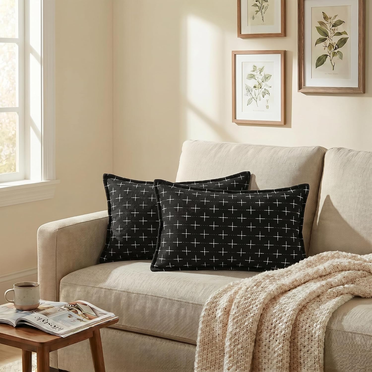 AVOINcolorlife AVOIN colorlife Pack of 2 Decorative Throw Pillow Covers 20x12 Inch, Flange Edges Woven Textured Cushion Case Home Decor for…