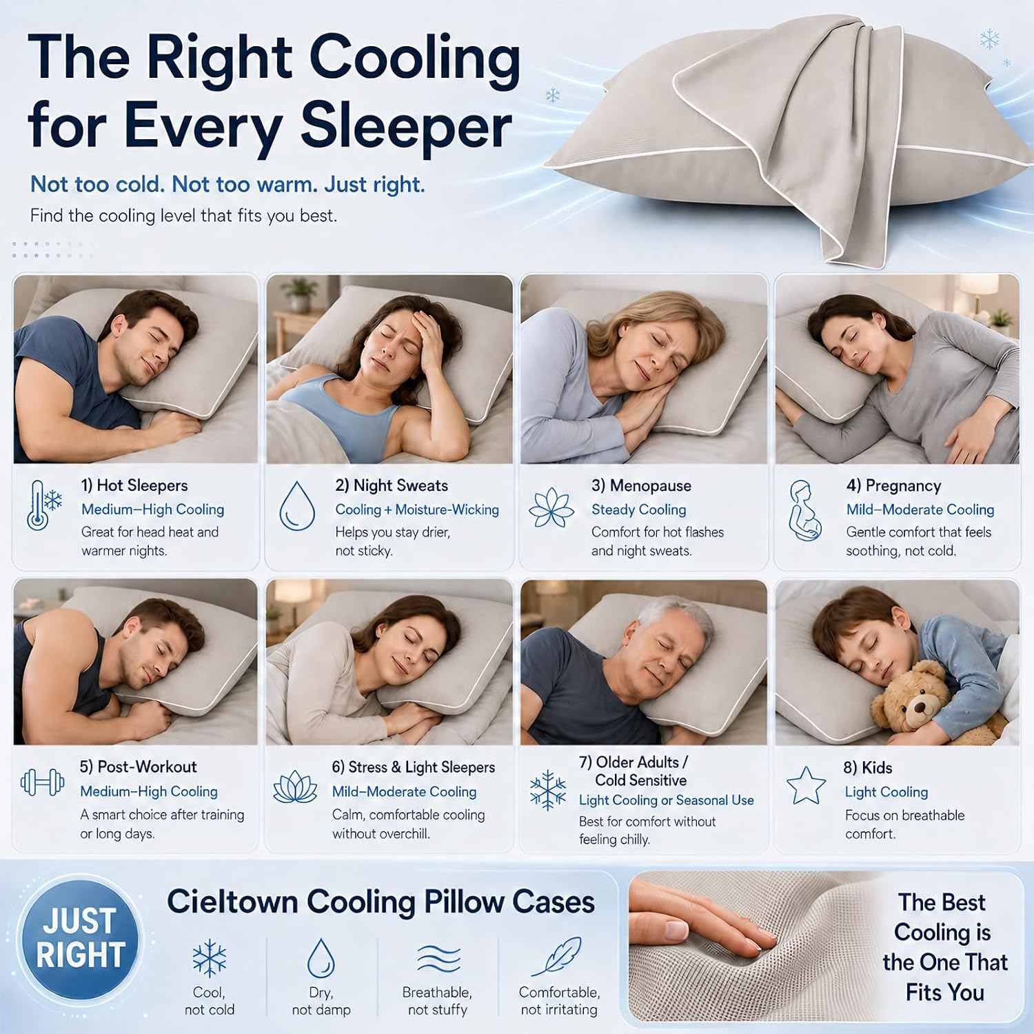 Cieltown Cooling Pillow Cases for Hot-Sleepers: Q-Max ≥0.4 Nylon Spandex Cool-to-Touch for Night Sweats - Waffle Weave for Dry & Com…
