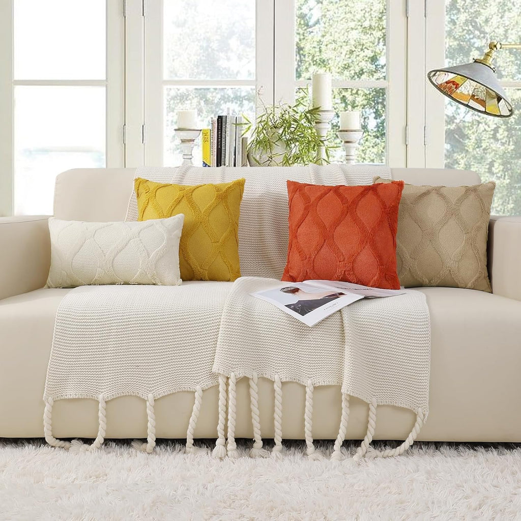 decorUhome Fall Throw Pillow Covers 18x18 Inch Set of 2, Soft Plush Faux Fur Wool Rust Couch Pillow Covers, Decorative Neutral Pillow Cases…