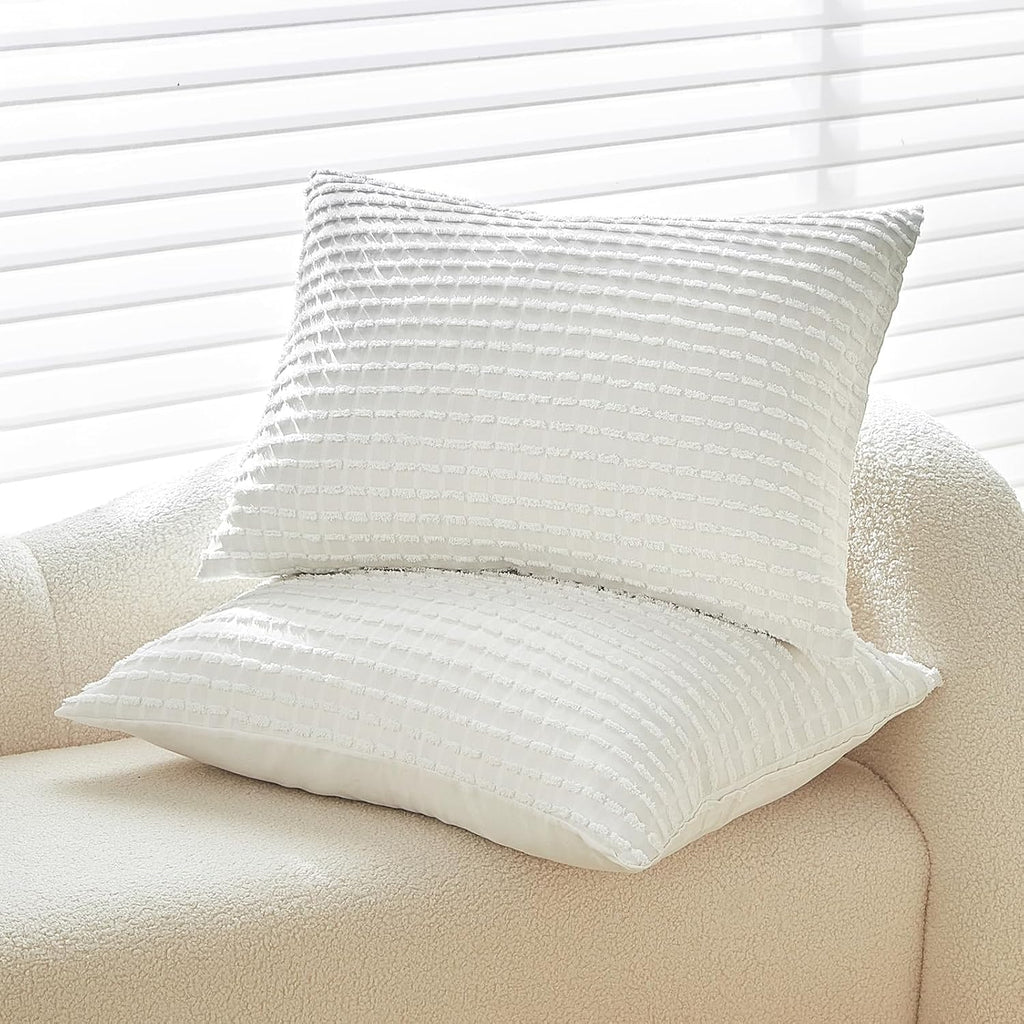 Warmdern White Pillow Covers King Pillow Cases Soft Microfiber Pillow Cases Set of 2 Boho Textured Pillowcase with Envelope Closure(White,…