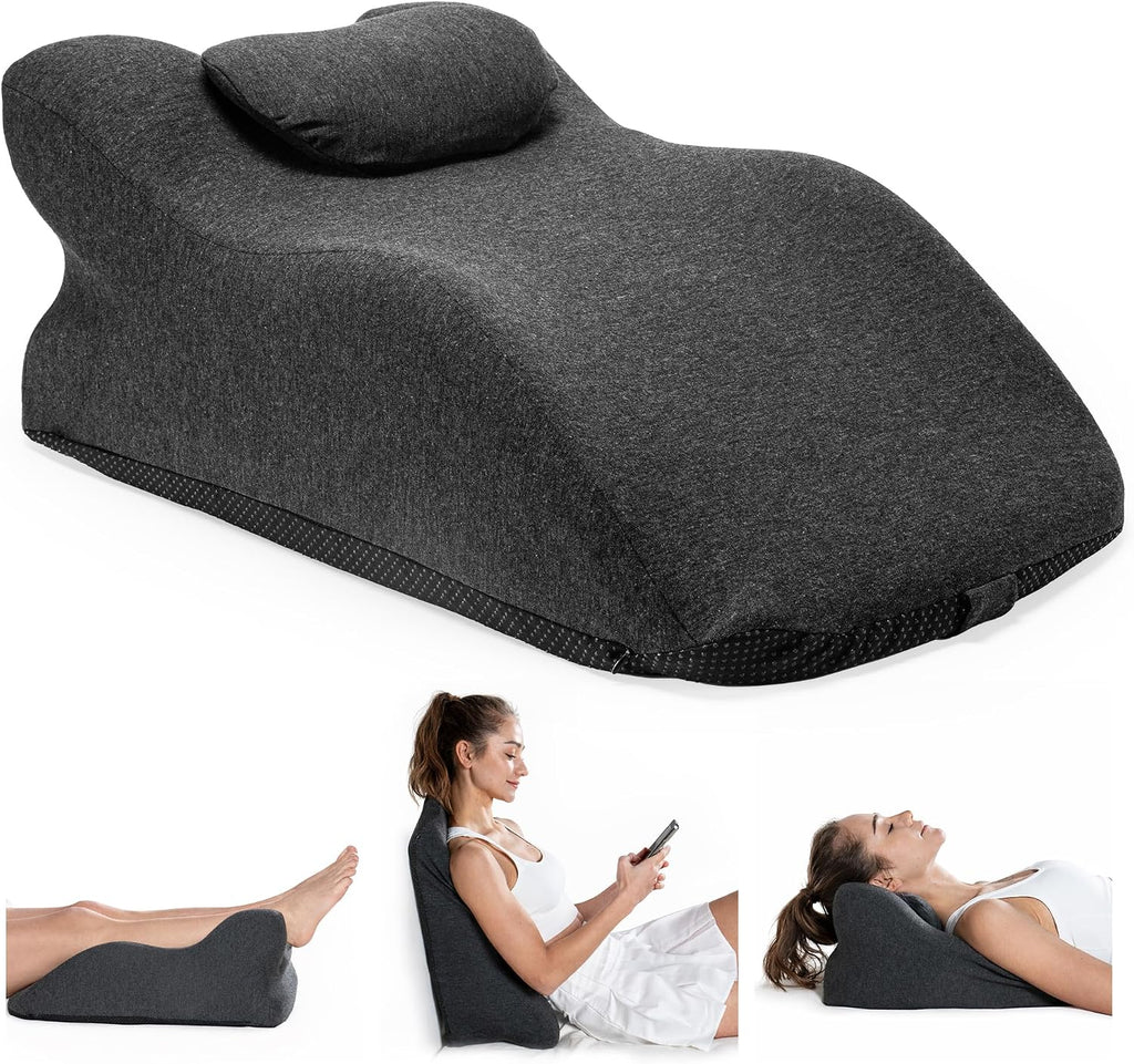 Ergonomic Contoured Memory Foam Pillow with Removable Headrest, 27° Angled Support for Neck and Waist, Massages, Reading, Relaxing & Leg…
