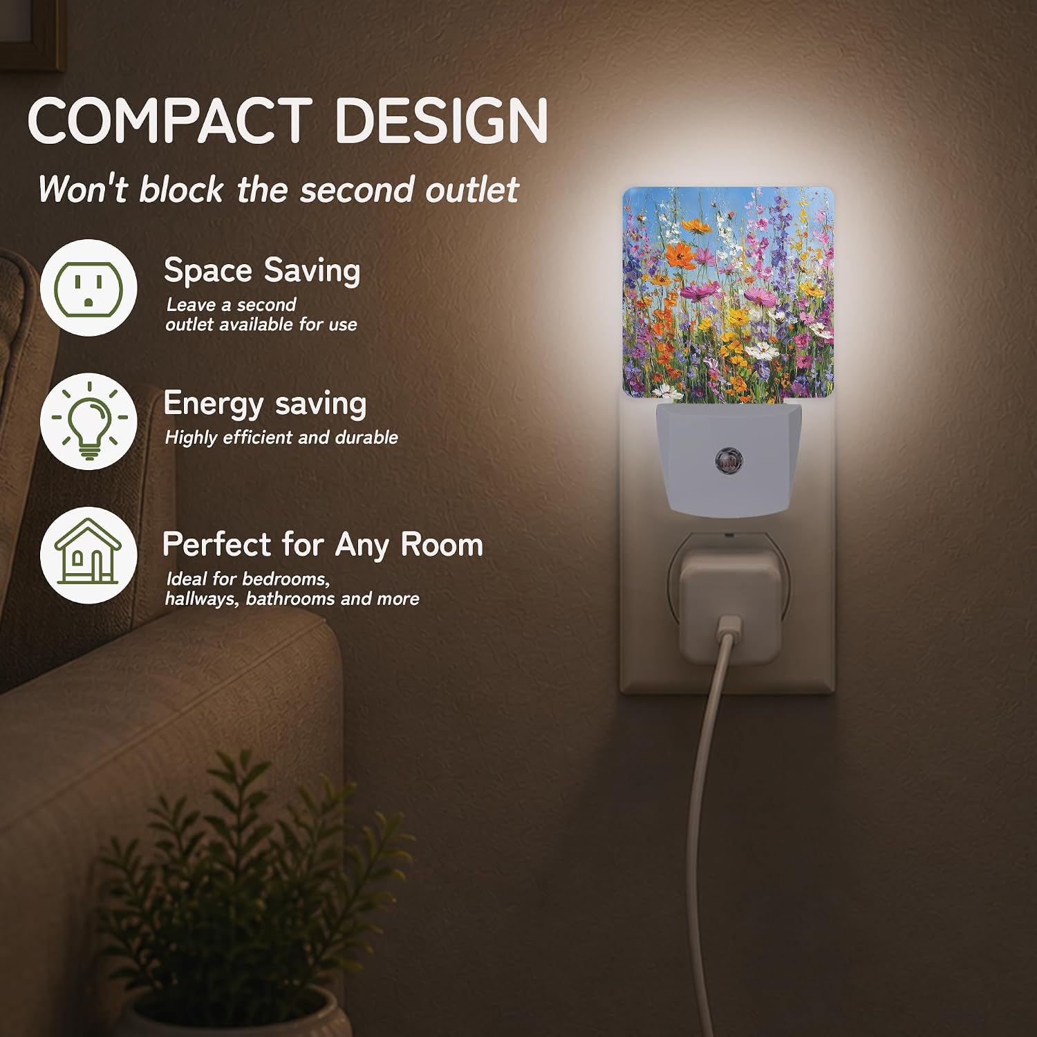 Night Light, Colorful Wildflower Field Night Lights Plug into Wall Decor for Bedroom Bathroom Hallway Kitchen, Dusk to Dawn Sensor Gift…