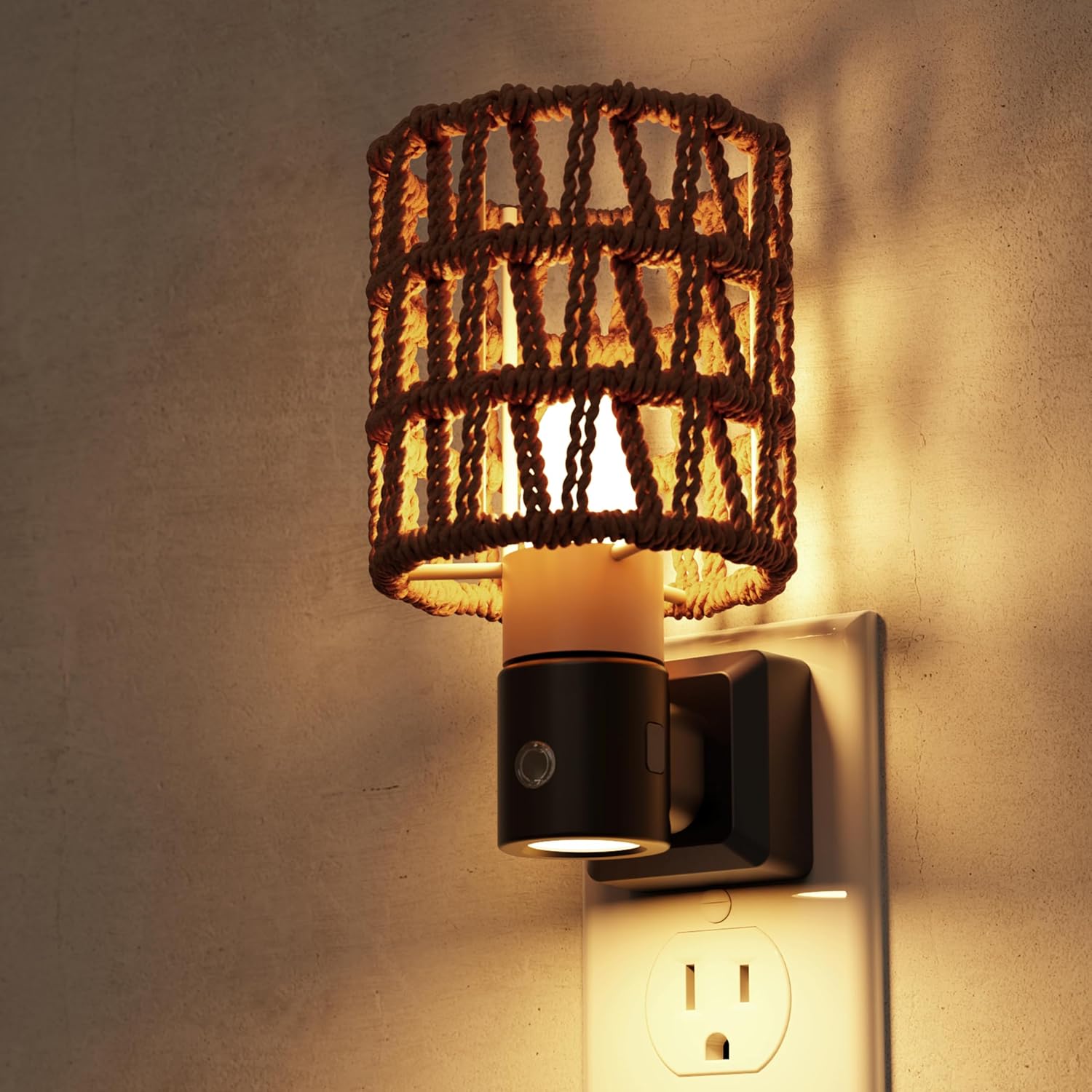 L LOHAS LED Night Lights Plug into Wall, Cylindrical Ironwork Boho Lampshade Decor Night Light, 350° Rotatable Dusk to Dawn Sensor…