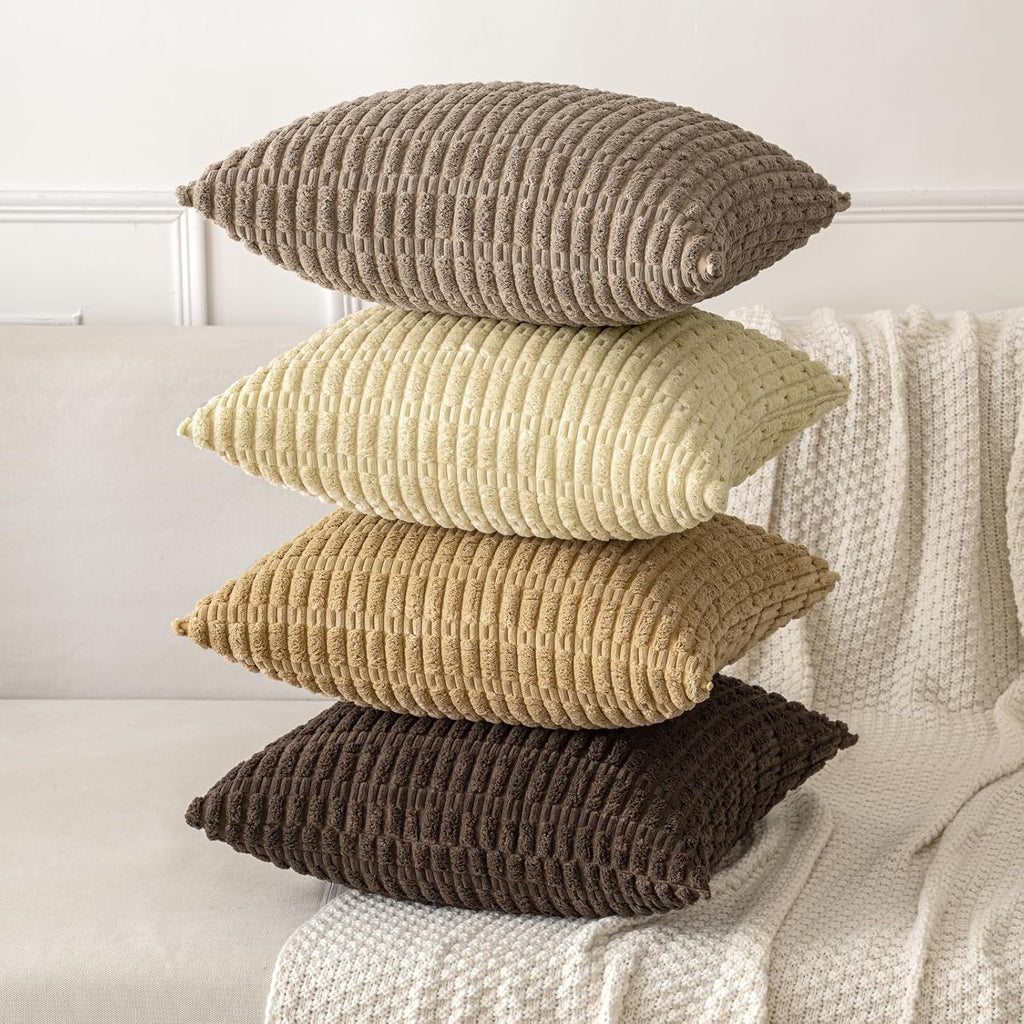 Miulee Pack of 2 Corduroy Decorative Throw Pillow Covers 20x20 Inch Soft Boho Striped Pillow Covers Modern Farmhouse Home Decor for Sofa Li…