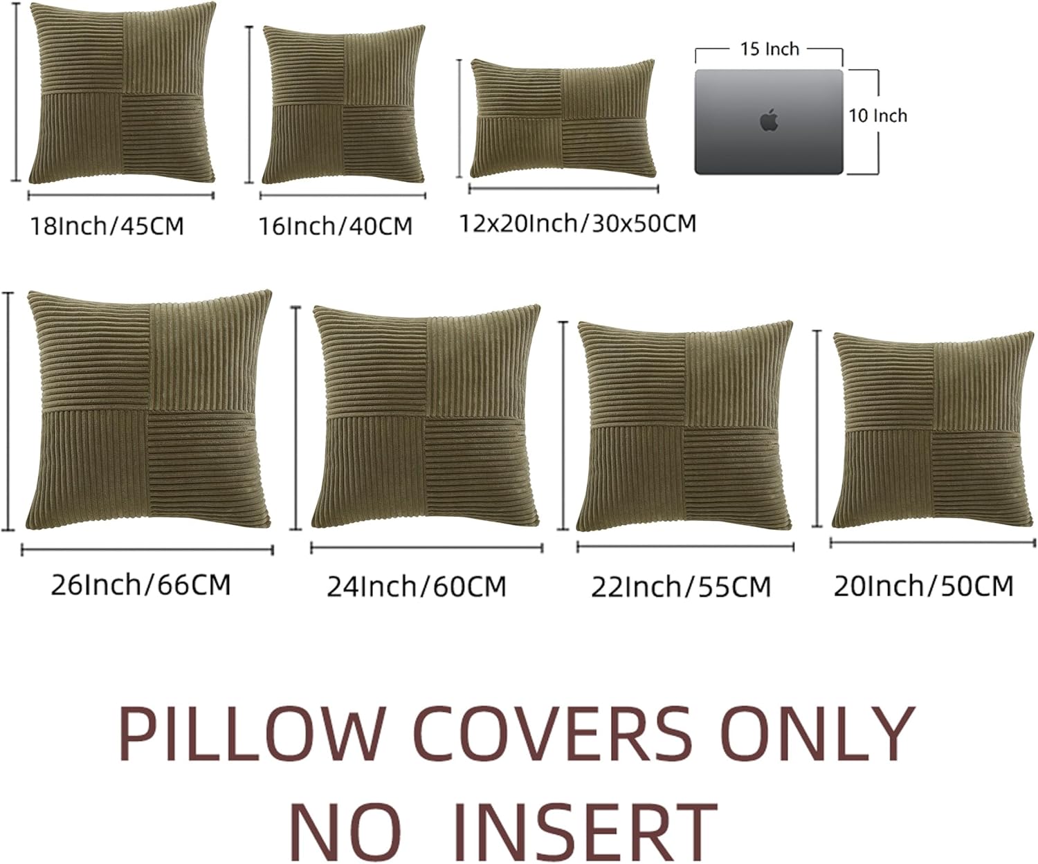 Fancy Homi 2 Packs Olive Green Decorative Throw Pillow Covers 16x16 Inch for Living Room Couch Bed, Rustic Farmhouse Boho Home Decor…