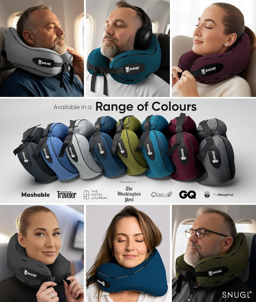 Snugl Travel Pillow – Neck Pillow Airplane, Travel Pillows for Airplanes, Neck Pillows Memory Foam – Road Trip Essentials for Adults – Trav…