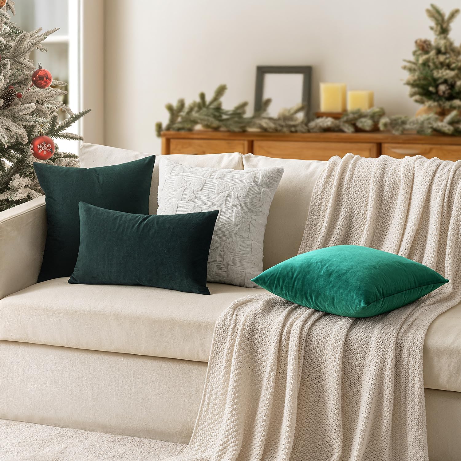 MIULEE Pack of 2 Velvet Soft Solid Decorative Square Throw Pillow Covers Cushion Case for Sofa Bedroom Couch,18x18 Inch Army Green