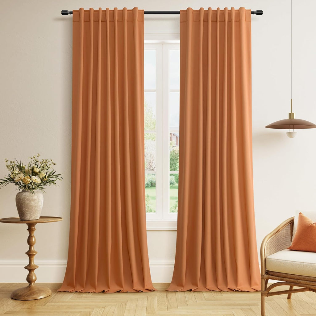 Guken Orange 100% Blackout Linen Curtains 102 Inch Length 2 Panels Set for Living Room Bedroom Back Tab Thermal Insulated 100% Black Out Dr…