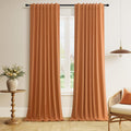 Guken Orange 100% Blackout Linen Curtains 102 Inch Length 2 Panels Set for Living Room Bedroom Back Tab Thermal Insulated 100% Black Out Dr…