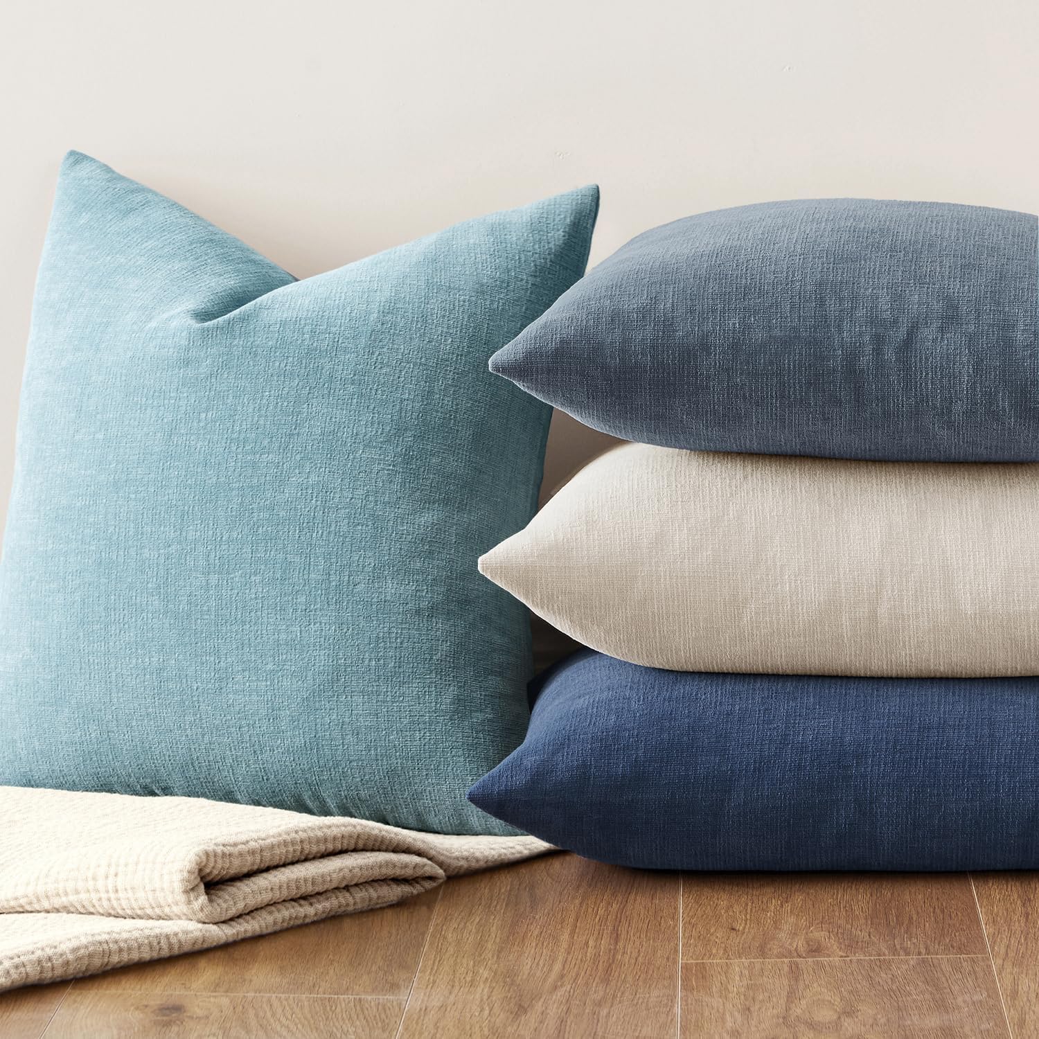 Miulee Smoke Blue Couch Pillow Covers 18x18 Inch, Set of 2 Soft Chenille Decorative Square Throw Pillow Covers Summer Farmhouse for Sofa Li…