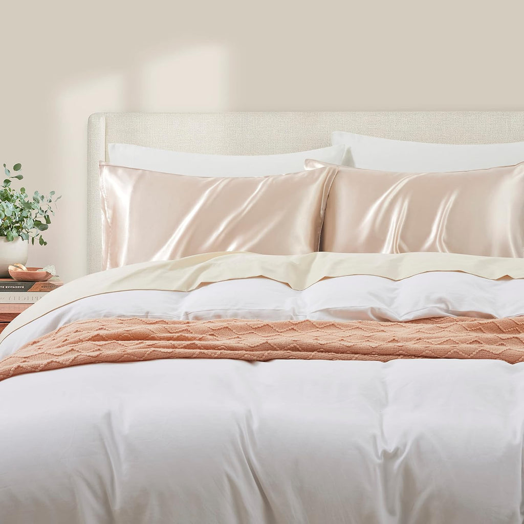 HommxJF King Size Satin Pillowcase Set of 2 with Envelope Closure, Taupe Silk Pillowcase for Hair and Skin (20x36)