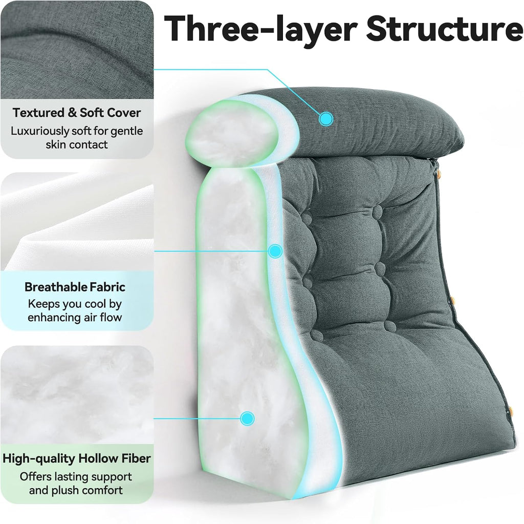 Luisof 23" H Bed Wedge Reading Pillow with Adjustable Headrest, Reading Pillow for Sitting in Bed Couch Adult Backrest Pillow for Neck Back…
