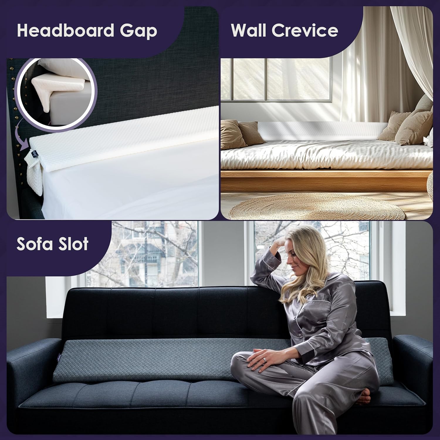XetraDesign Bed Wedge Pillow for Headboard Gap Up to 7", Triangle Gap Filler for Bed, Mattress Wedge Gap Filler, Headboard Space Filler…