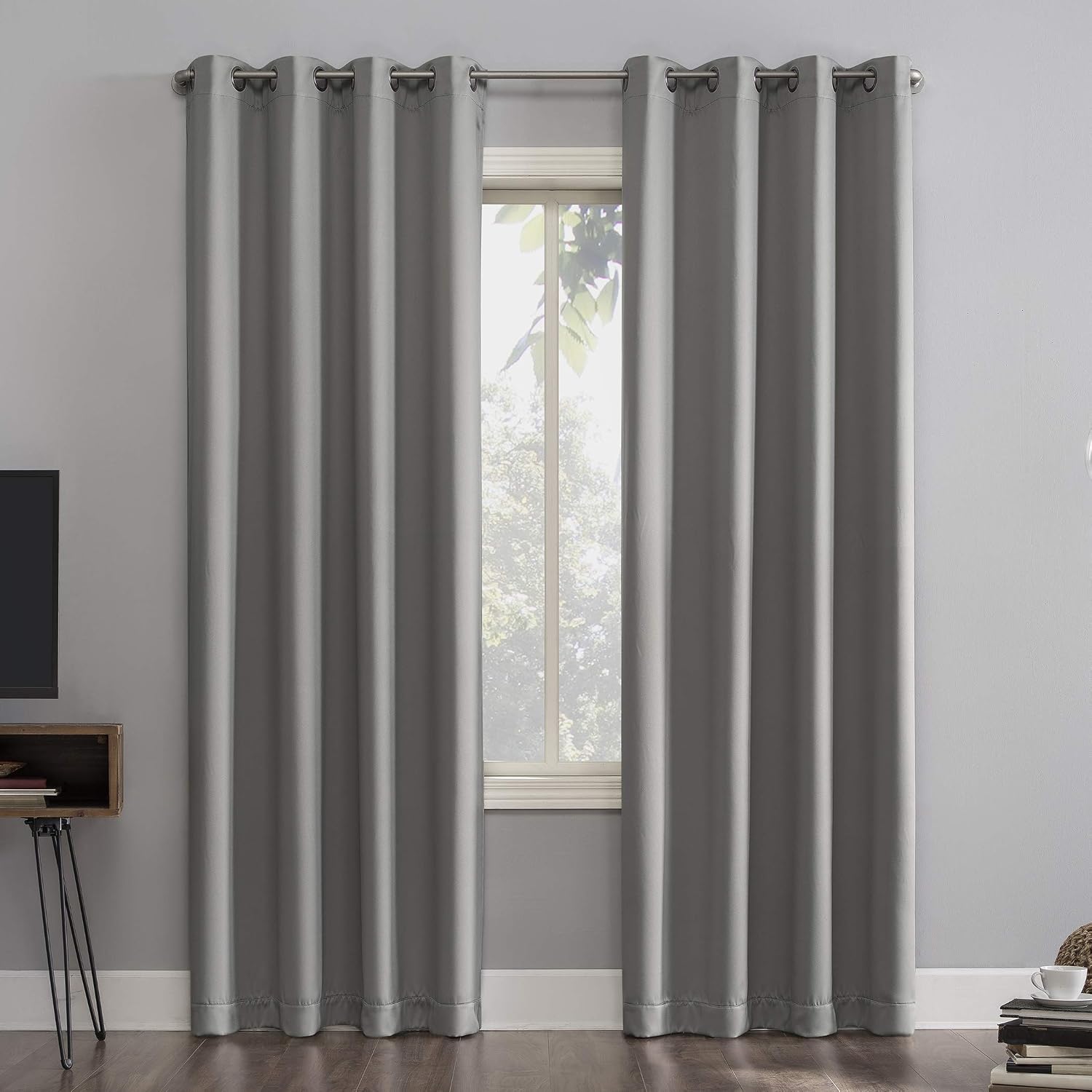 Sun Zero Nordic Theater Grade Extreme 100% Blackout Grommet Curtain Single Panel, 52" x 54", Silver Gray