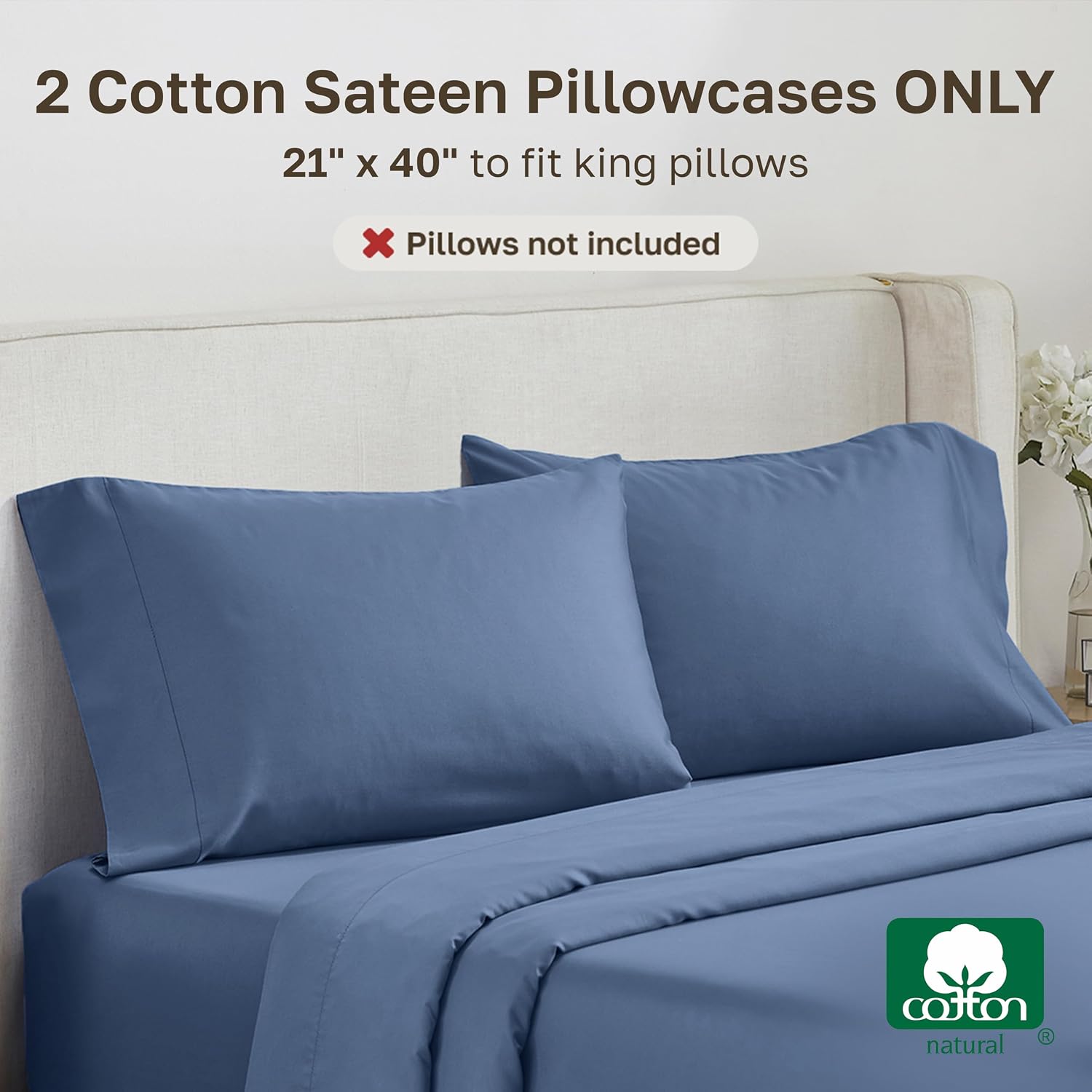 CALIFORNIA DESIGN DEN Soft & Silky 500 Thread Count 100% Cotton Sateen, Cool & Smooth with A Classic Opening, Set of 2 King Pillow Cases…