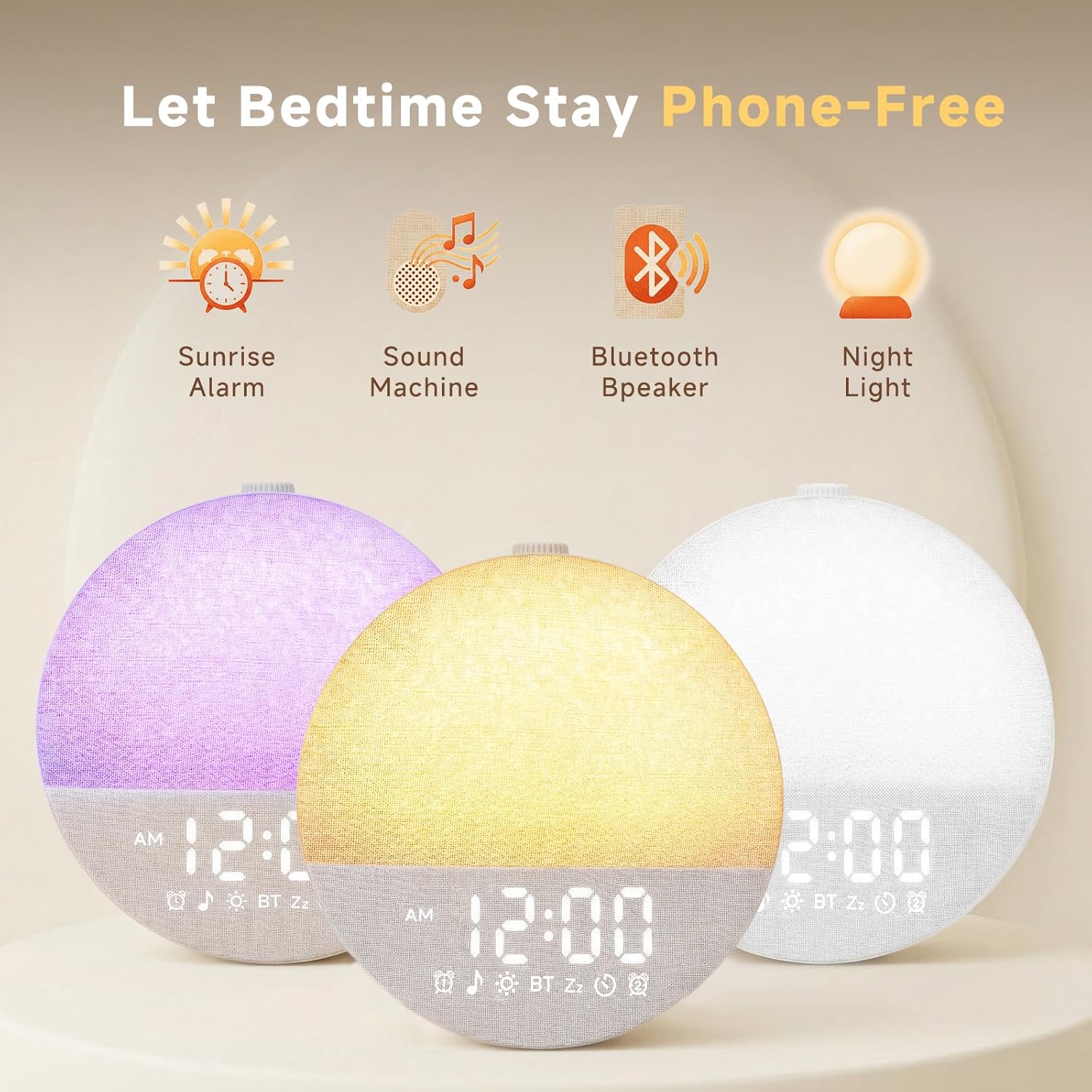 Geuuap Sunrise Alarm Clock White Noise Machine | Natural Wake-Up Light for Bedroom with 30 Soothing Sleep Aids, Bluetooth Speaker…
