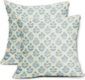 Light Blue Floral Pillow Covers 24x24 Inch Set of 2, Vintage Flower Block Print Pattern Decorative Throw Pillowcases Outdoor Farmhouse…