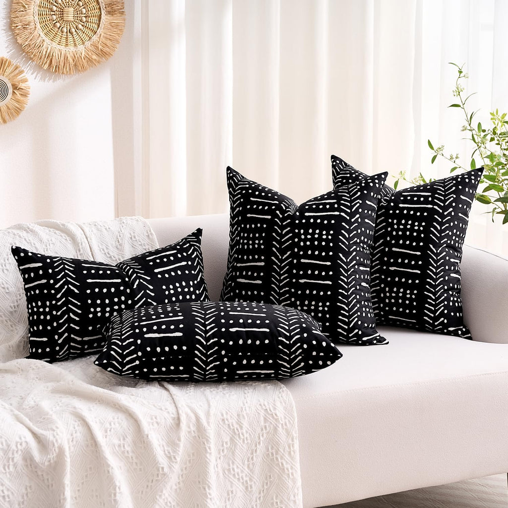 BONSTRAP Black and White Decorative Throw Pillows Covers for Couch Boho Square Accent Pillows Cover 12 x 12 Inch for Living Room Bed…