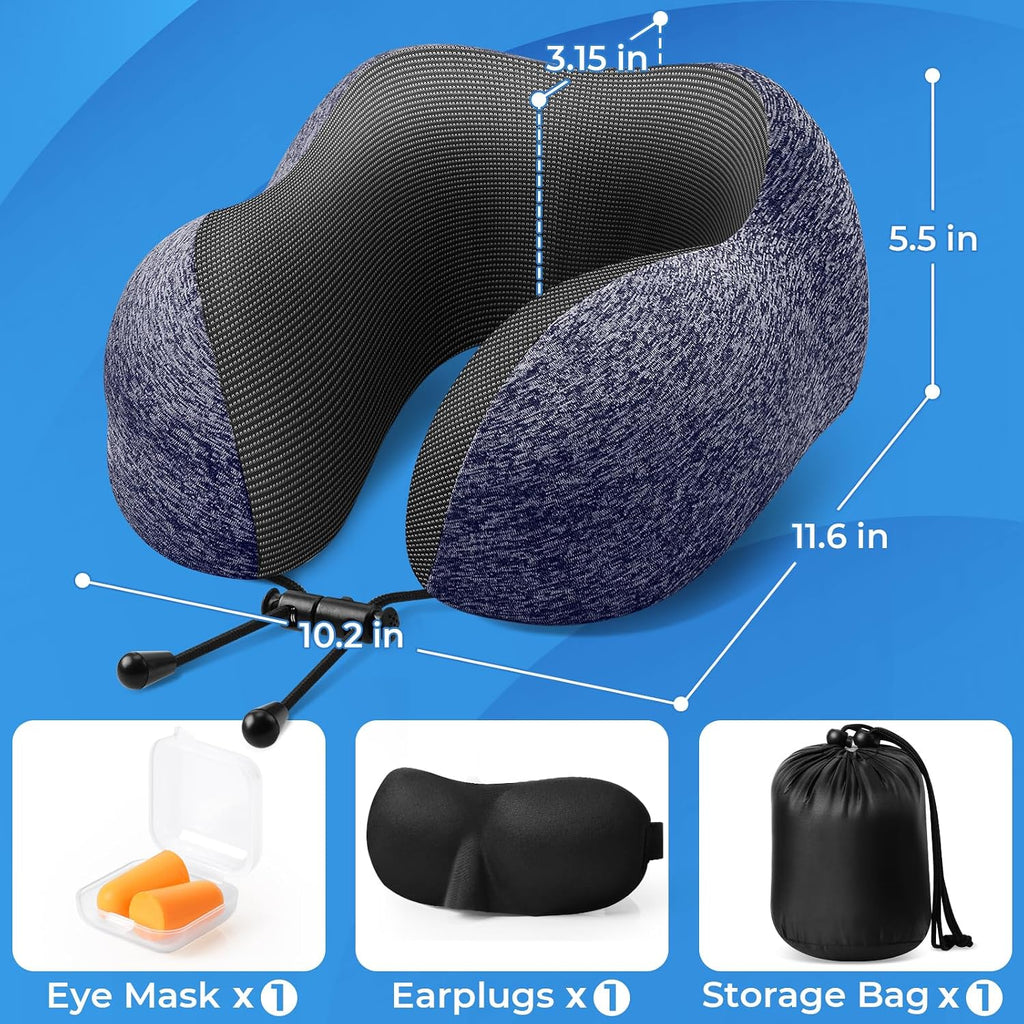 ExploreBliss Travel Pillow, Travel Pillows for Sleeping Airplane, Neck Pillow Airplane, Memory Foam Neck Pillow Set with Eye Mask, Earplugs…