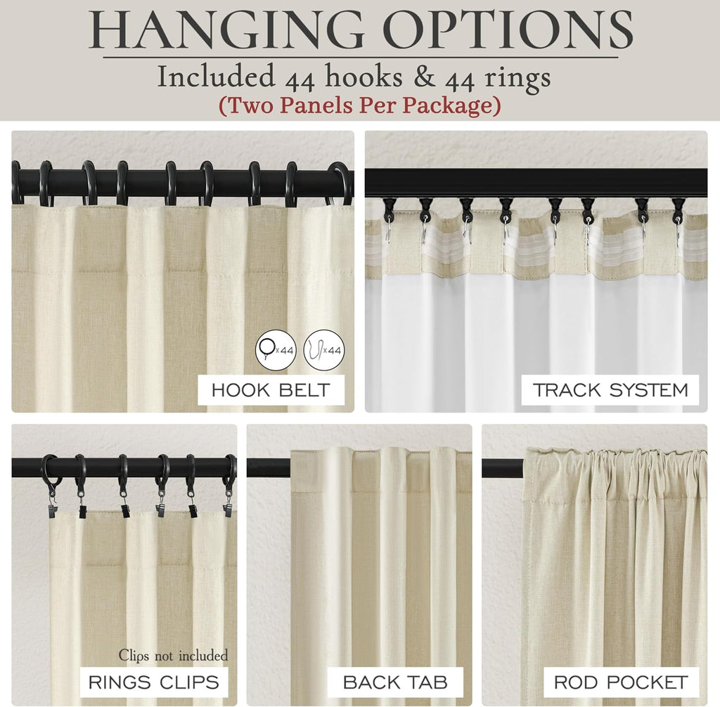 Qjmydeco Warm Cream Blackout Curtains 60 Inches Extra Wide Linen 90 Inch Length for Living Room, Pleated Farmhouse Bedroom Thermal Drapes fo…