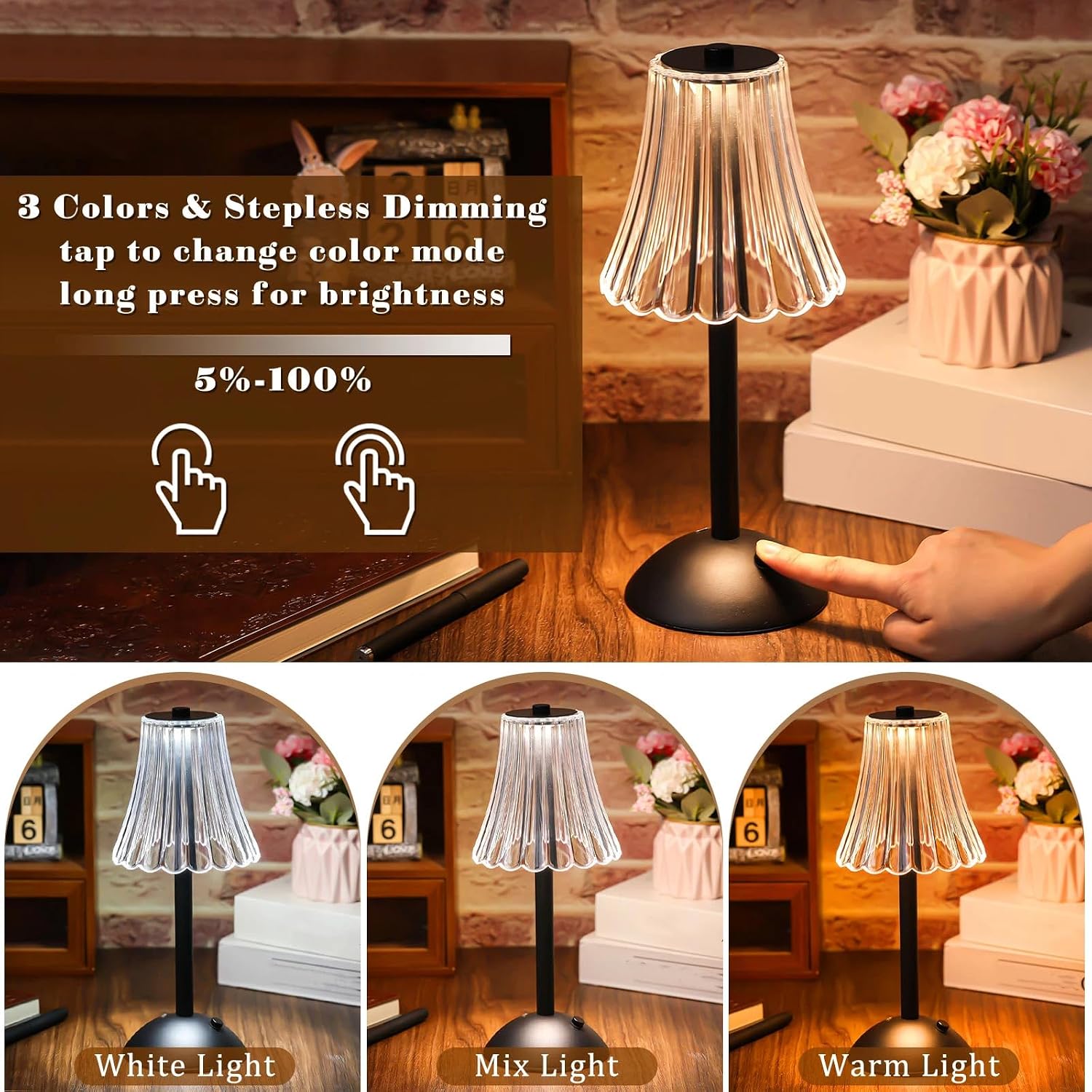 Liliful 2 Pcs Cordless Table Lamp Rechargeable Touch LED Small Gold Portable Battery Operated USB-c Desk Lamp 3 Color Dimmable for…