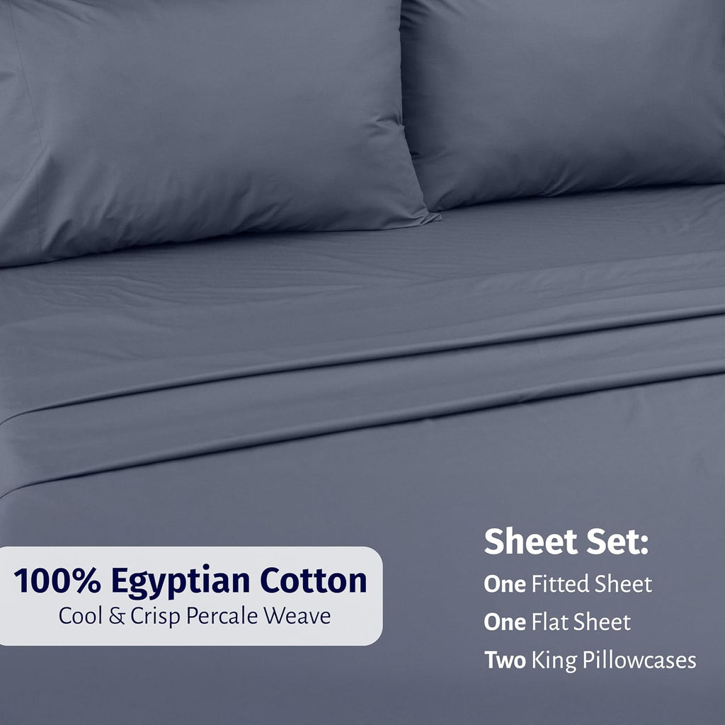 CaliforniaDesignDen California Design Den King Sheet Set - Certified 100% Egyptian Cotton Percale Sheets King with Deep Pockets, Lightweigh…