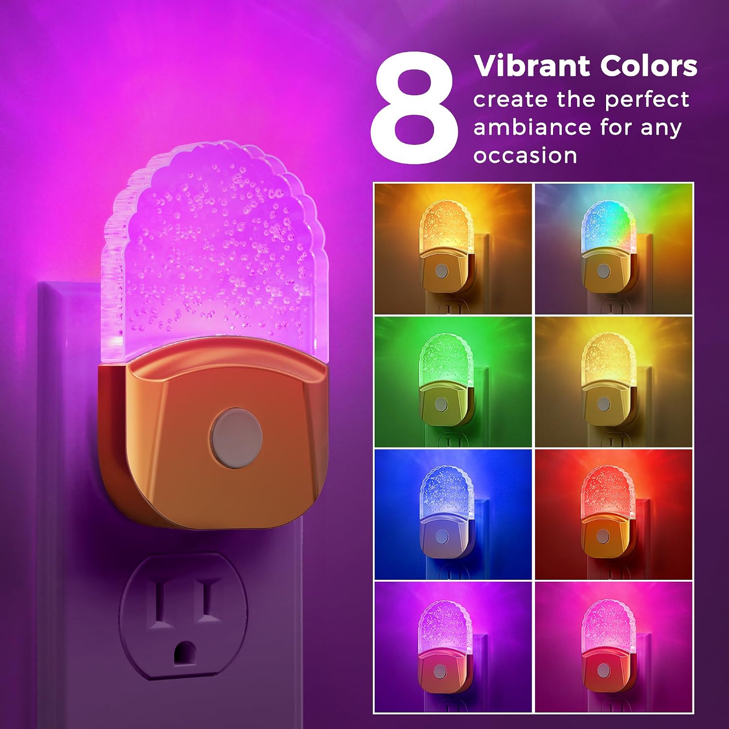 Briignite Night Lights Plug into Wall, 2 Pack, 8 Color Changing Night Light Room Decor, RGB LED Nightlight witih Dusk to Dawn Sensor for…