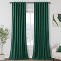 Nanspring Dark Green 100% Blackout Linen Curtains for Bedroom 90 Inches Long Back Tab Thermal Insulated Vintage Boho Decor Black Out Curtai…
