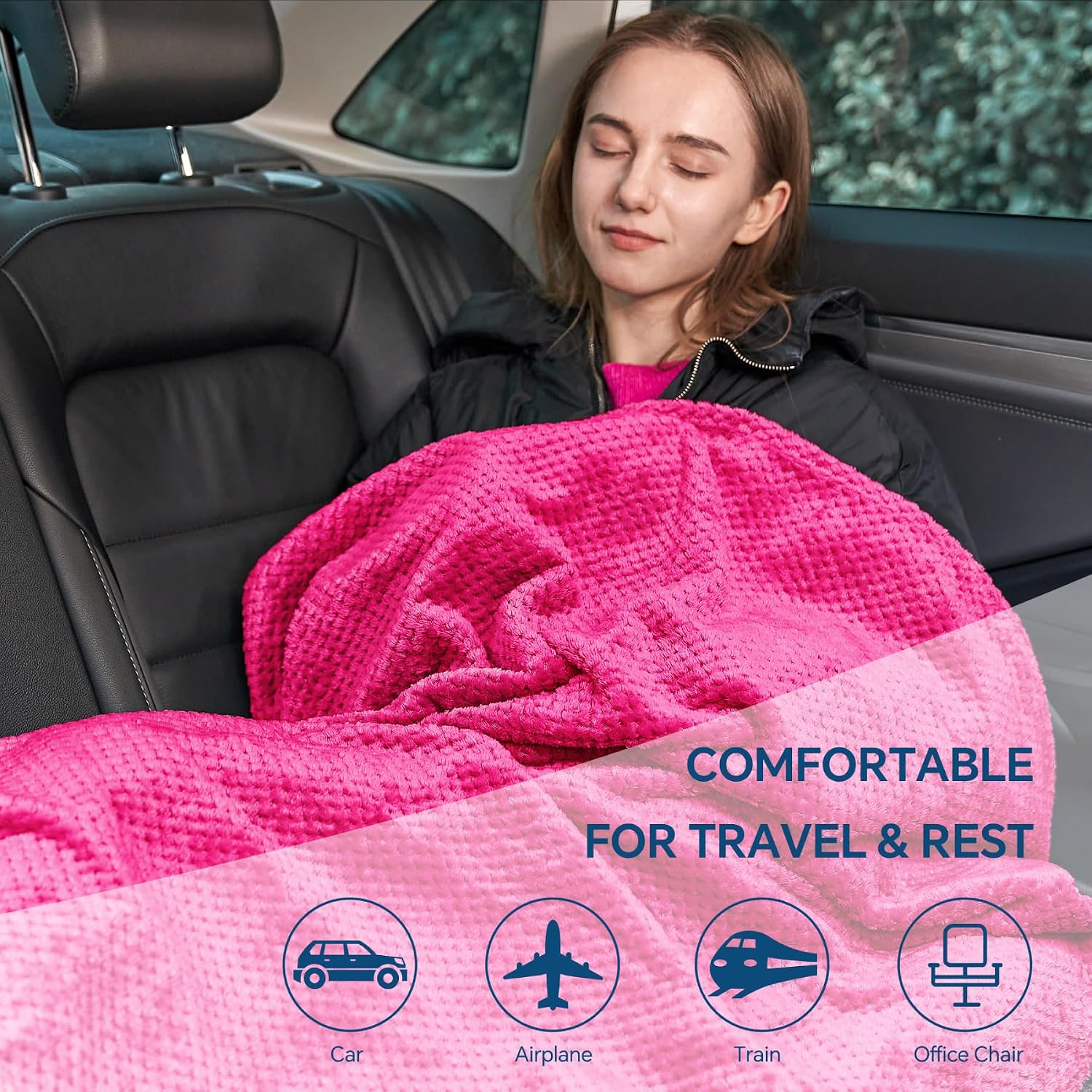 Bedelite Travel Blanket with Bag, Ultra-Soft Jacquard Fleece Blanket with Luggage Sleeve & Backpack Clip, Airplane Blanket Travel Essential…