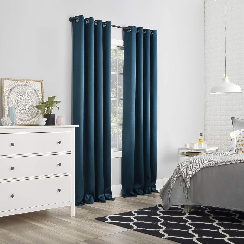 Sun Zero Nordic 2-pack Theater Grade Extreme 100% Blackout Grommet Curtain Panel Pair, 52" x 108", Teal