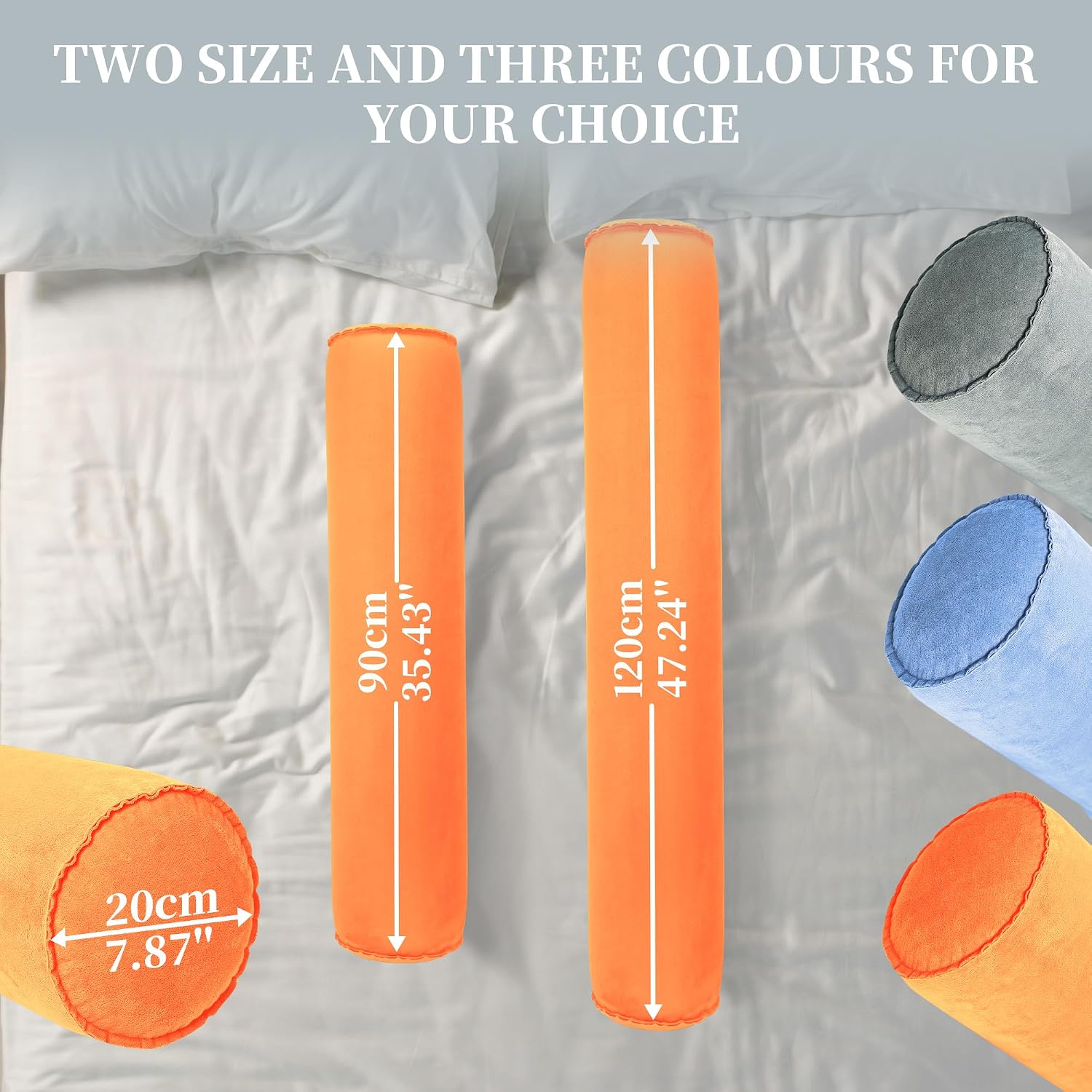 ONTYZZ Inflatable Long Body Pillow, Long Pillow for Bed, Oval Bolster Pillow for Good Sleeping and Back/Neck Support, 2pcs Orange