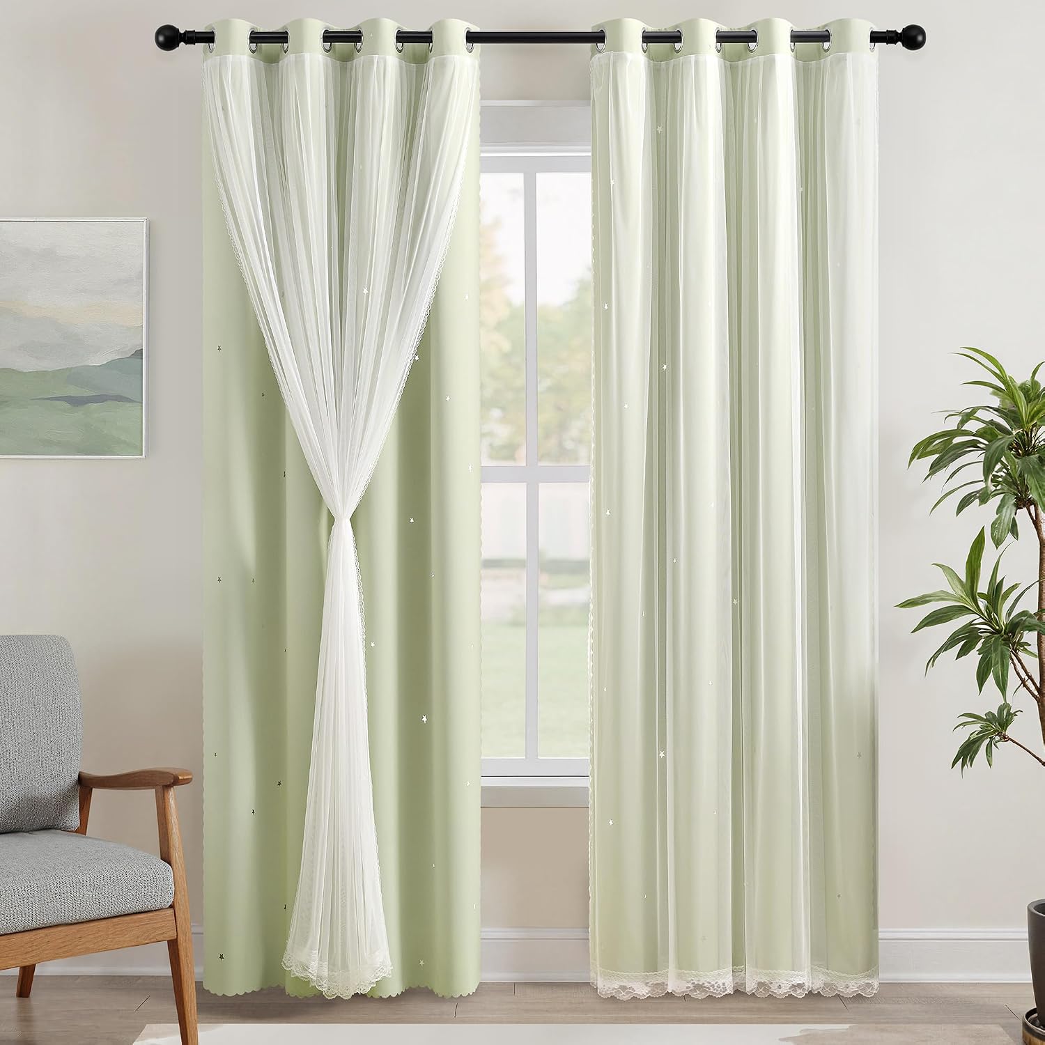 Addsomecolortolife XiDi Green Curtains for Bedroom, Girls Room Blackout Curtains, Kids Room Darkening Curtains, Light Green Decor, 1 Panel…