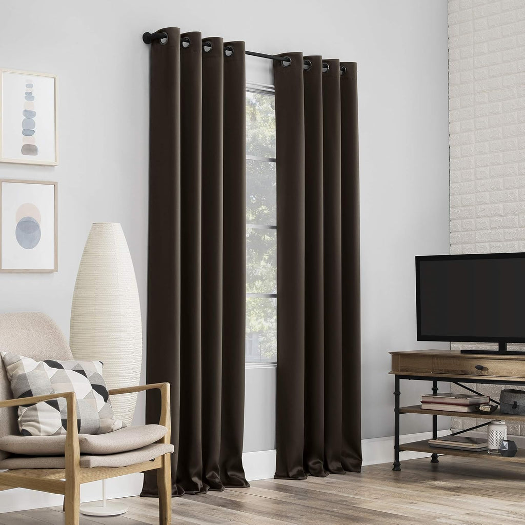 Sun Zero Nordic 2-pack Theater Grade Extreme 100% Blackout Grommet Curtain Panel Pair, 52" x 108", Cocoa Brown