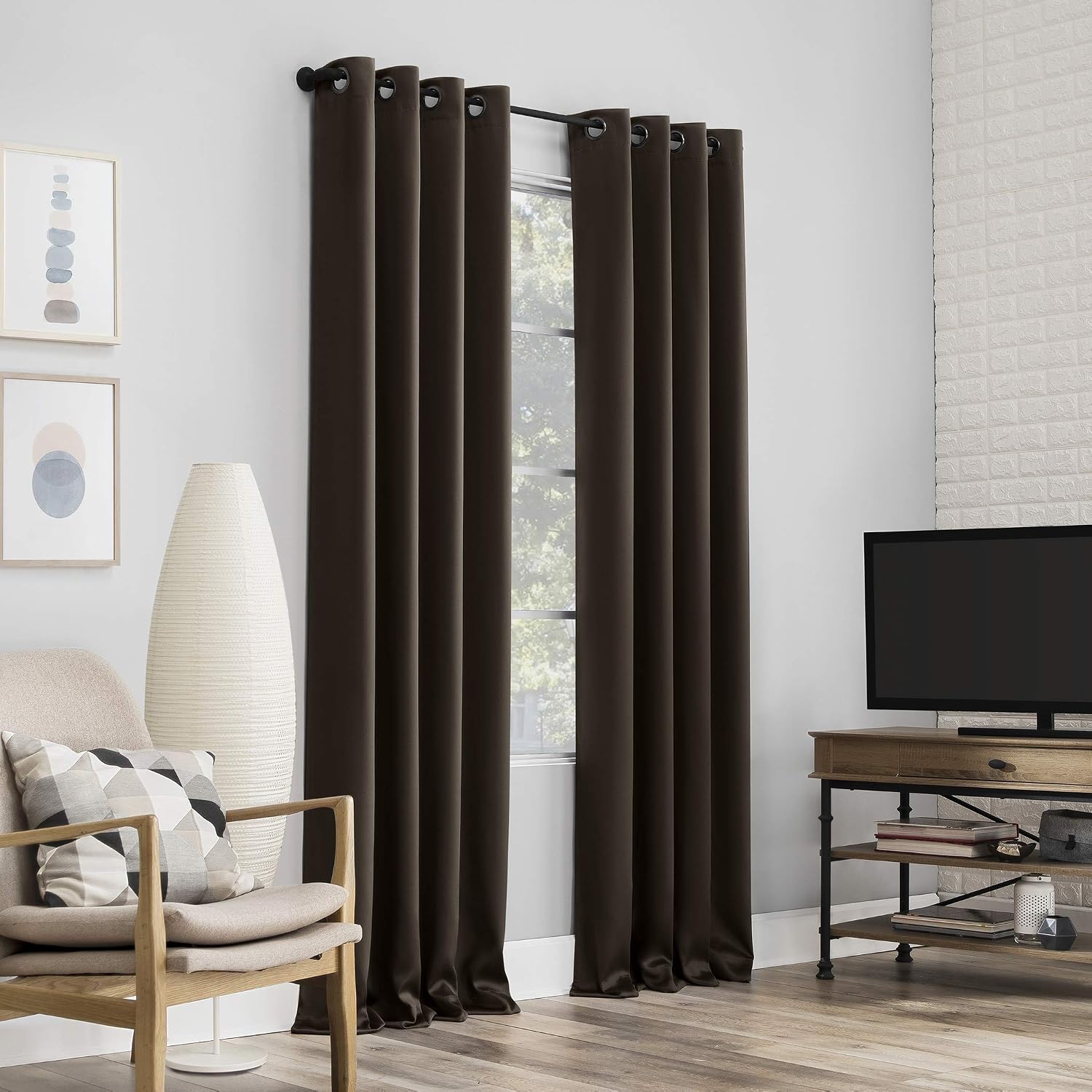 Sun Zero Nordic 2-pack Theater Grade Extreme 100% Blackout Grommet Curtain Panel Pair, 52" x 108", Cocoa Brown