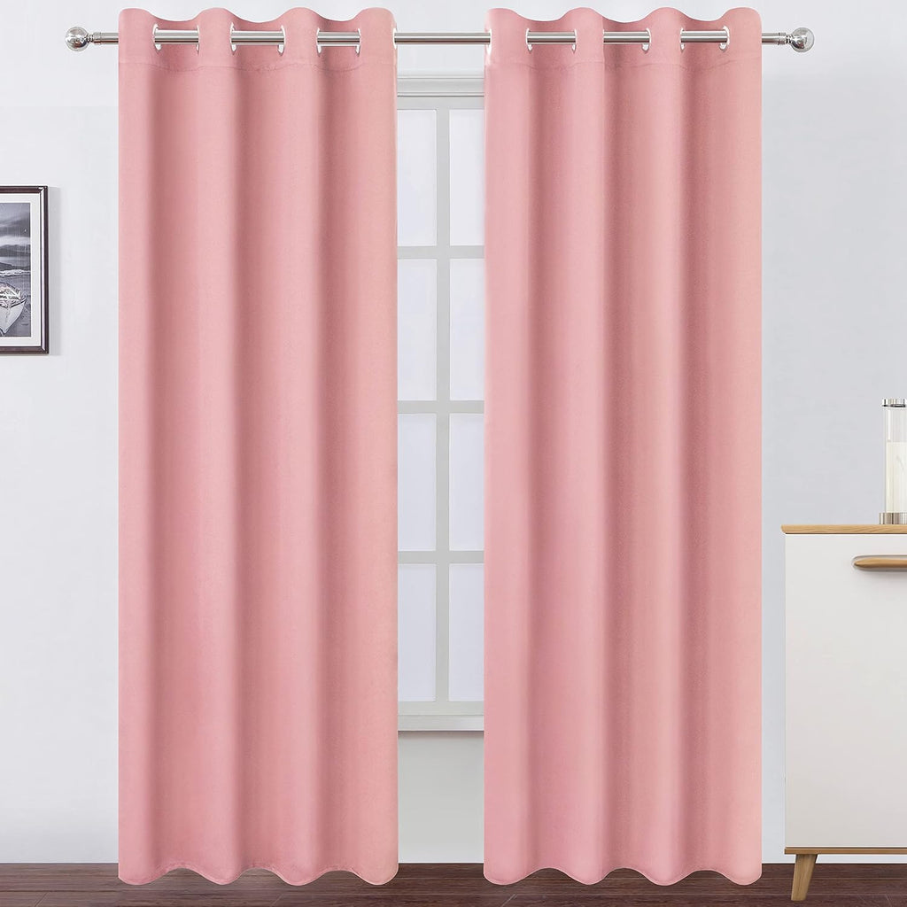 Lemomo Blackout Curtains 66 x 95 inch/Pink Curtains Set of 2 Panels/Thermal Insulated Room Darkening Bedroom Curtains 95 inch Pink