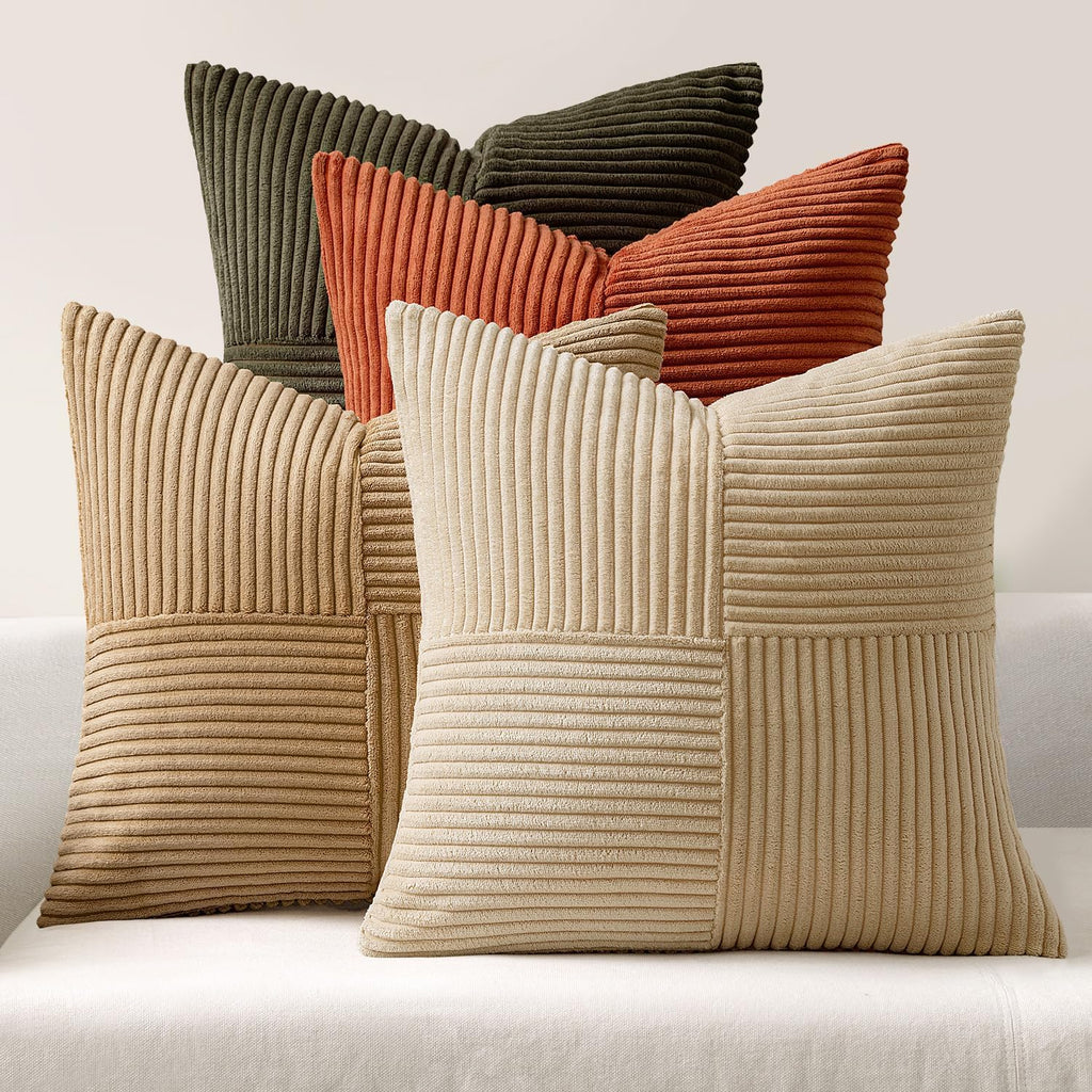 Miulee Rust-Olive Green Decorative Throw Pillow Covers 16x16 Inch Set of 4 Boho Color-Clash Cushion Cases Farmhouse Pillow Cases Corduroy S…