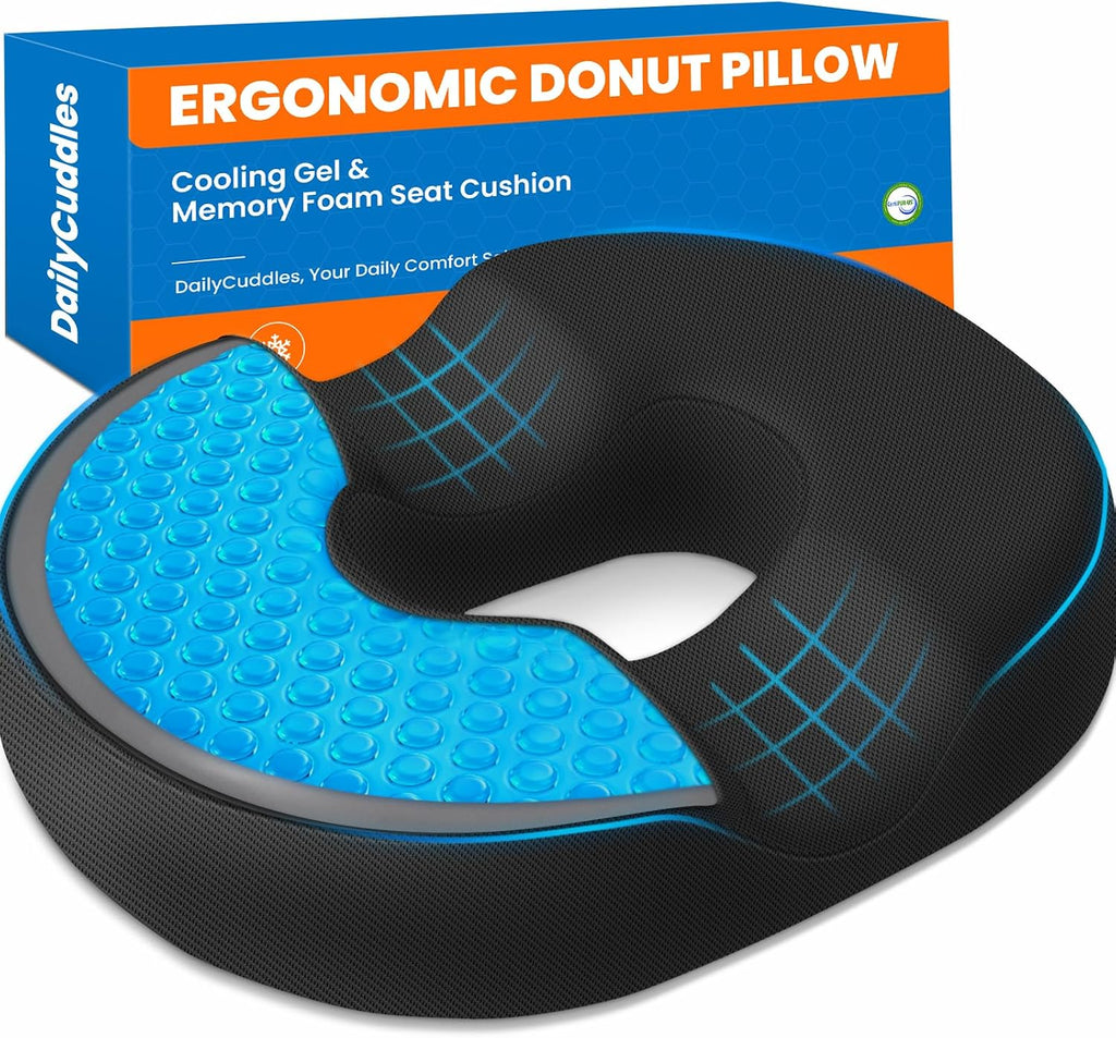 DailyCuddles Donut Pillow for Tailbone Pain, Hemorrhoids - Cooling Gel Memory Foam Chair Seat Cushion for Office, Home & Wheelchair,…