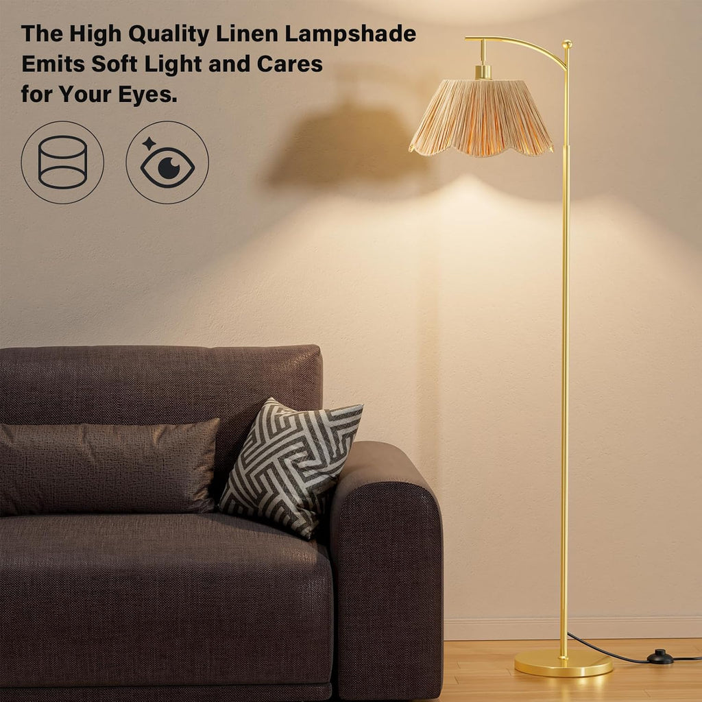 Ambimall 60" Floor Lamps for Living Room with 3 Color Temperatures, Gold Floor Lamp with Rattan Shade, Modern Tall Lamps for Bedroom…