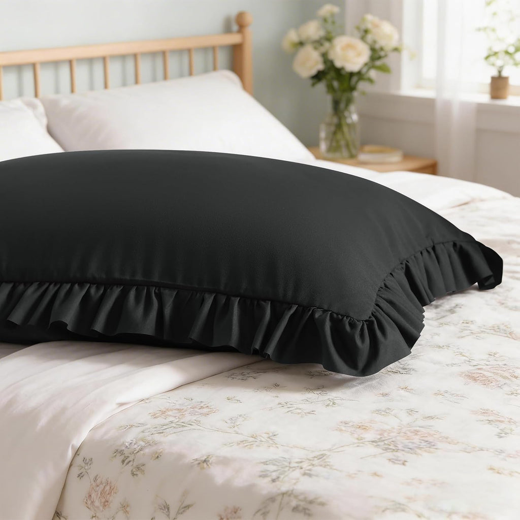 Aerlomi Ruffled Pillowcases, Queen Pillow Shams 20x30 Set of 2, Brushed Microfiber with Envelope Closure, Soft Wrinkle-Resistant, Bl…