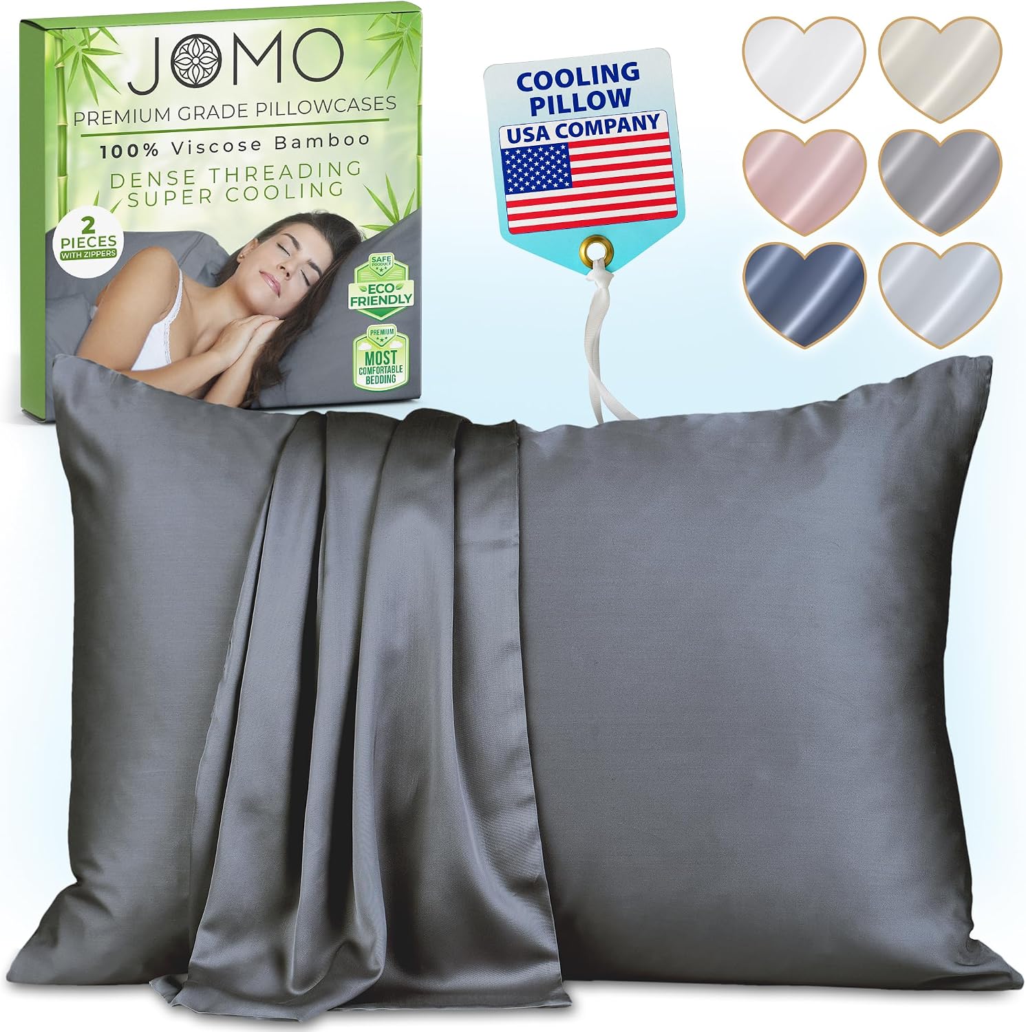 Zippered Pillowcases - Queen Size 30x20, 100% Viscose Derived from Bamboo, 2 PK, Dark Gray - Cooling Pillow Cases - Silky Pillow Covers…