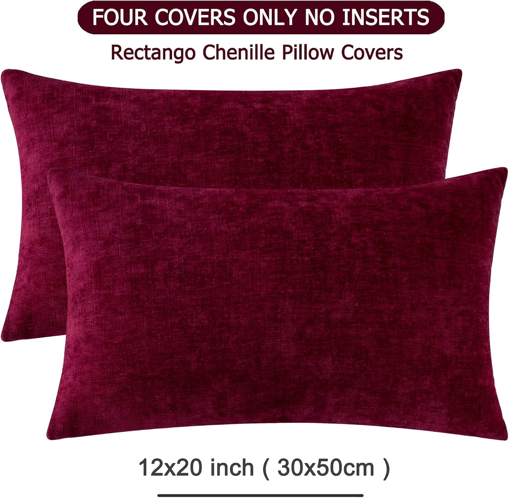 Gawamay Lumbar Decorative Throw Pillow Covers 12"x20" Inch Set of 2, Super Soft Chenille Rectangle Pillowcase for Living Room Bedroom Sofa…