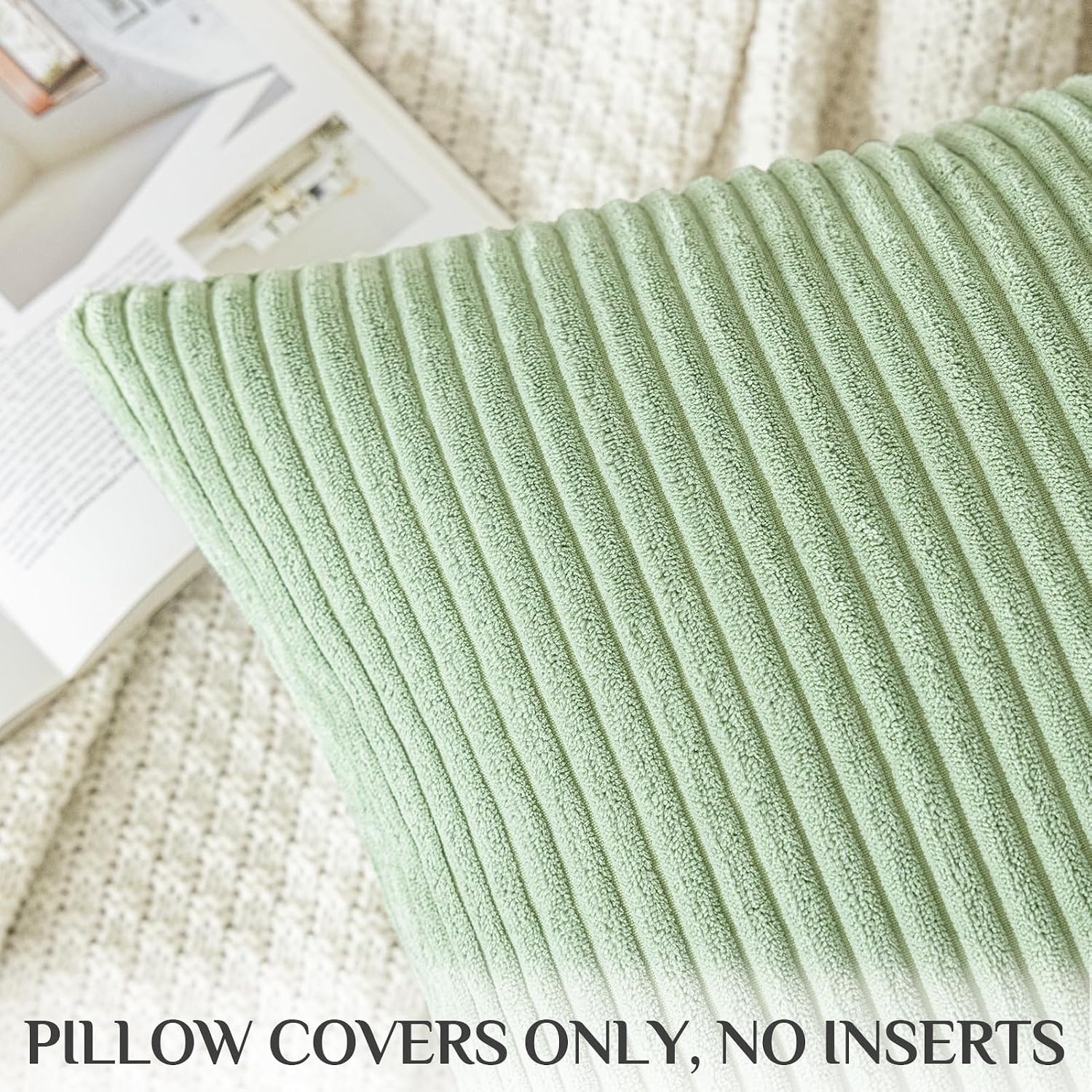 Softalker Throw Pillow Covers 18x18, Set of 2 Decorative Soft Corduroy Striped Boho Pillow Covers, Outdoor Cushion Pillow Cases for Spring,…