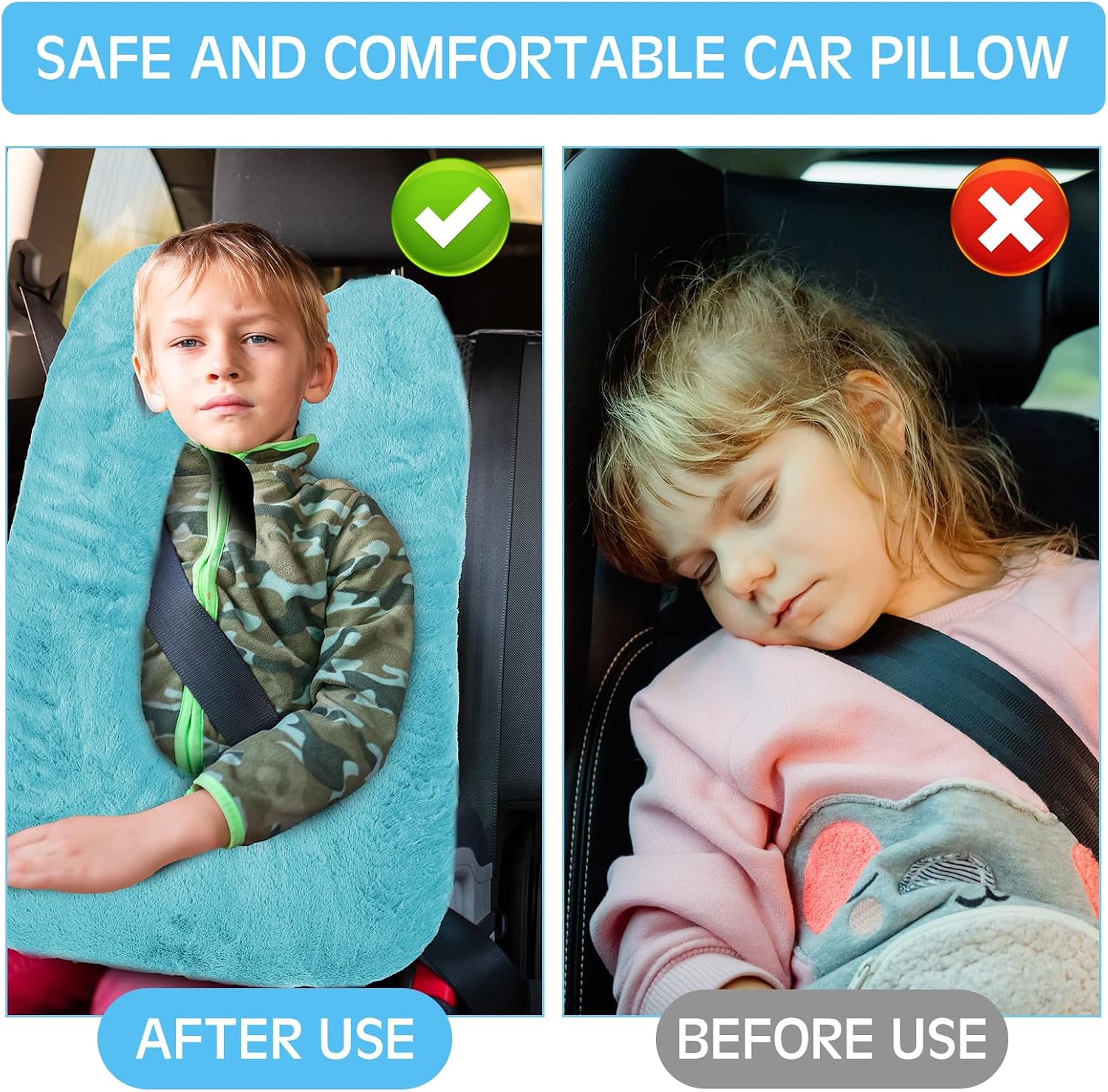 home Barydat 2 Pcs Car Travel Pillow for the Back Seat 28 x 18 in Sleeping Reading Pillows for Distance Travel Car Cushion for Kids Adults…