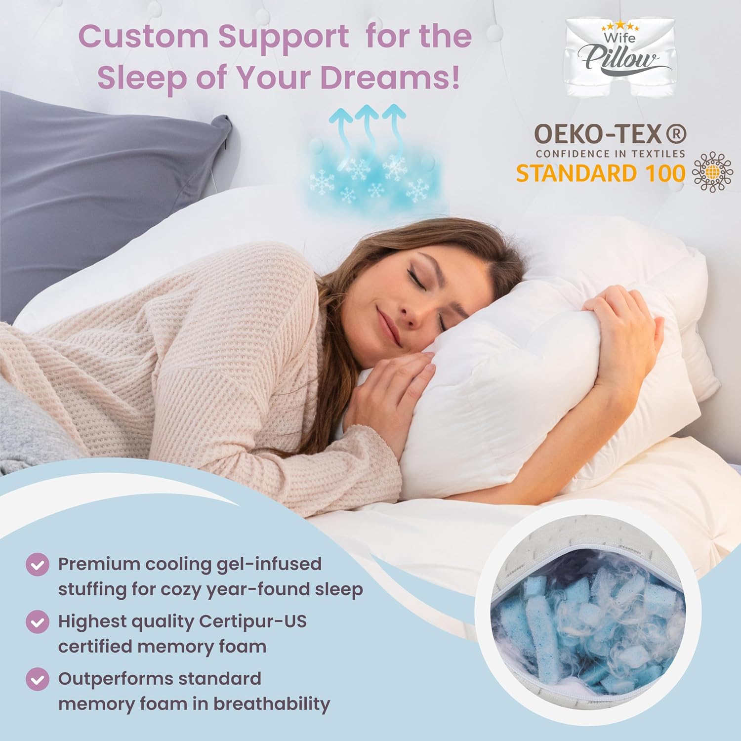 Home Wife Pillow - Cooling Shredded Memory Foam, 1 LBS Extra Bag of Stuffing, Ice Gel Infused Blended with Siliconized Fiberfill. Customize…
