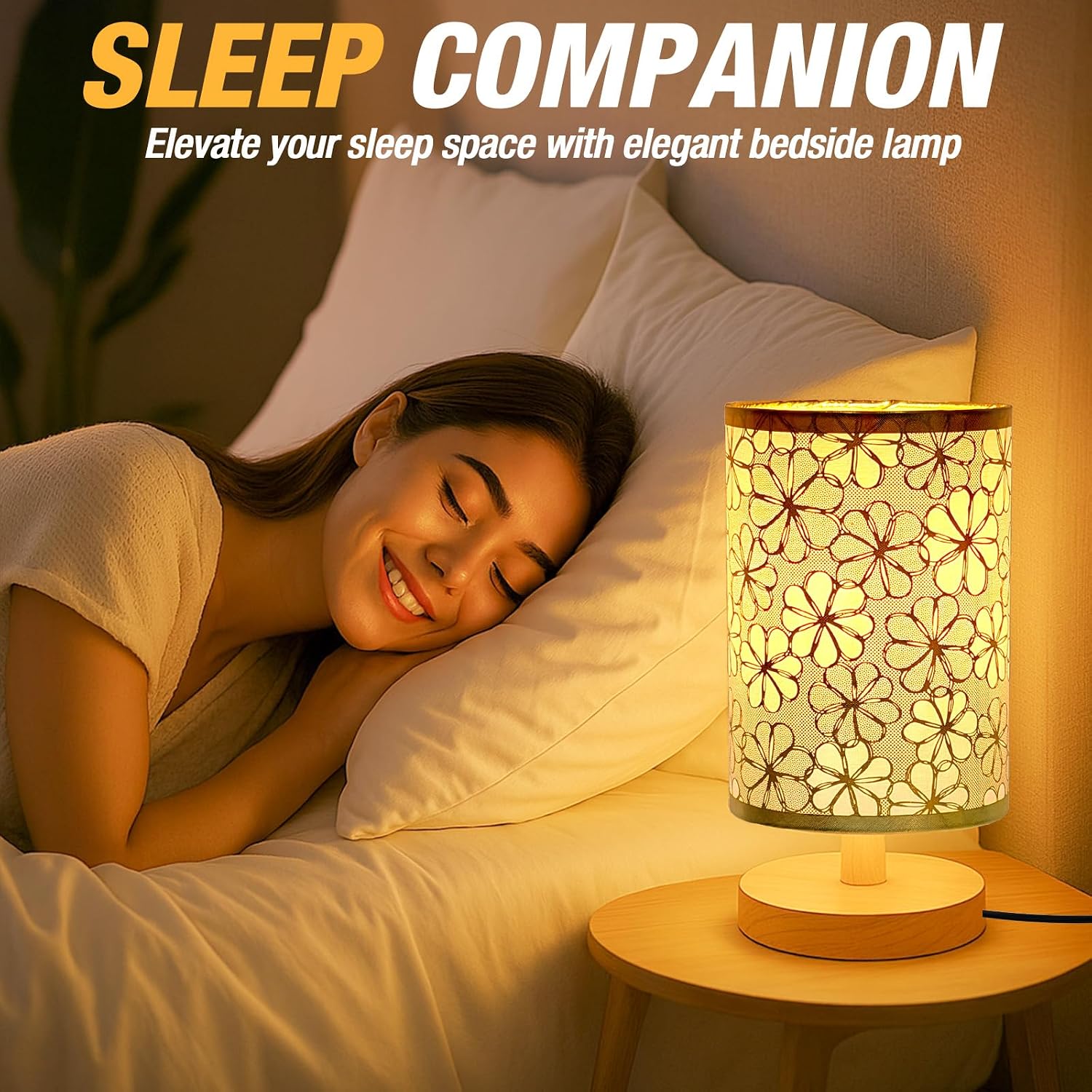 Desk Lamp LED Bulb Included, Small Bedside Table Lamp Plug-in - Classic Wood Base with Flaxen Fabric Shade, Lamps for Night Stands…