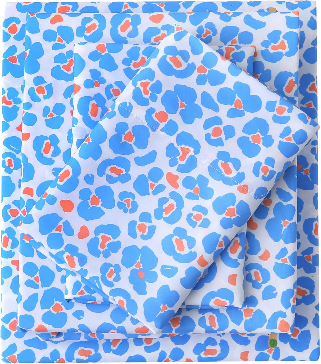 mooreeke Leopard Cheetah Printed Twin Bed Sheets, Soft Microfiber Bedding Sheets & Pillowcases, Deep Pocket Non-Slip Fitted Twin Sheet, Blu…