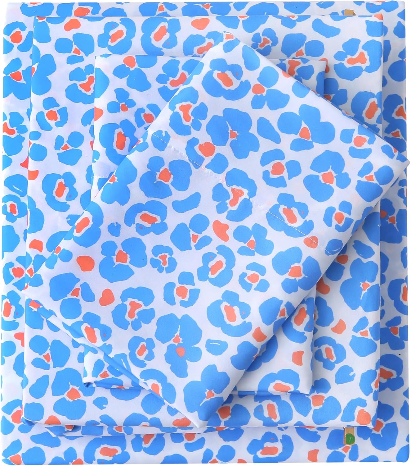 mooreeke Leopard Cheetah Printed Twin Bed Sheets, Soft Microfiber Bedding Sheets & Pillowcases, Deep Pocket Non-Slip Fitted Twin Sheet, Blu…