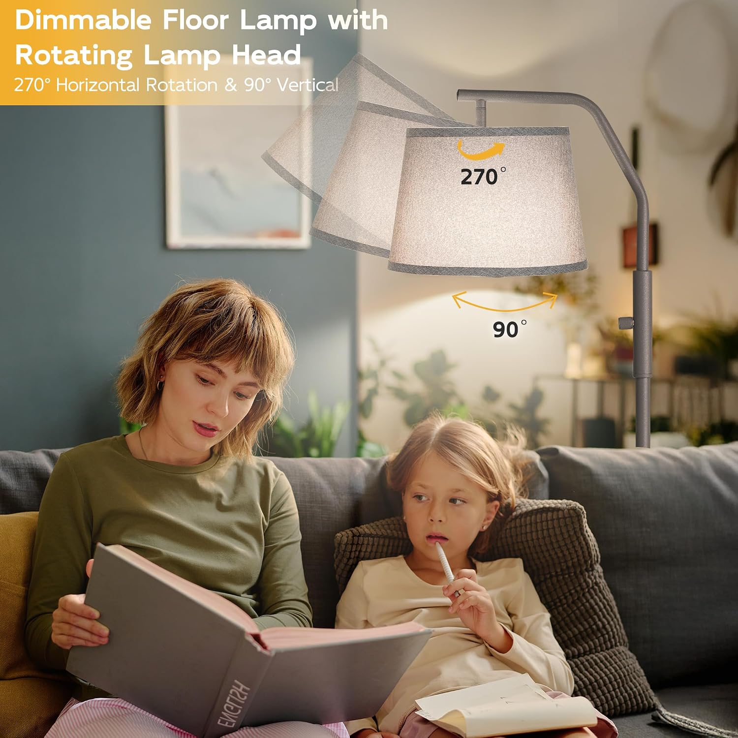 SUNMORY Floor Lamps for Living Room, 12W Bulb Included, Tall Lamp for Bedroom with Adjustable Head, Modern Standing Lamp, 0-100% Dimmable…